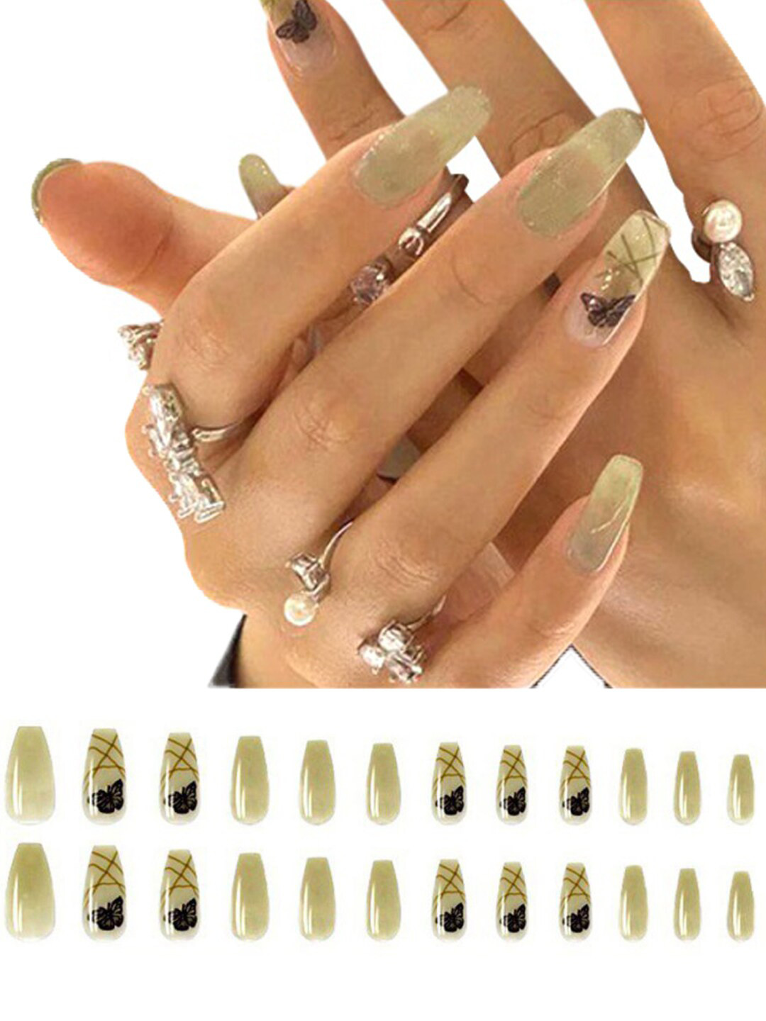 Secret Lives Translucent 24 Pieces Fake Nails with Black Fly
