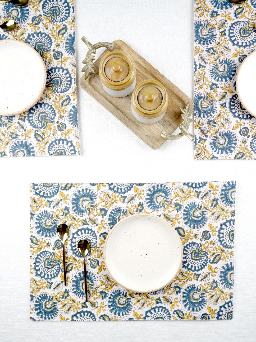 Ratan Cart Blue 6 Pieces Ethnic Motifs Printed Pure Cotton Rectangular Table Placemats