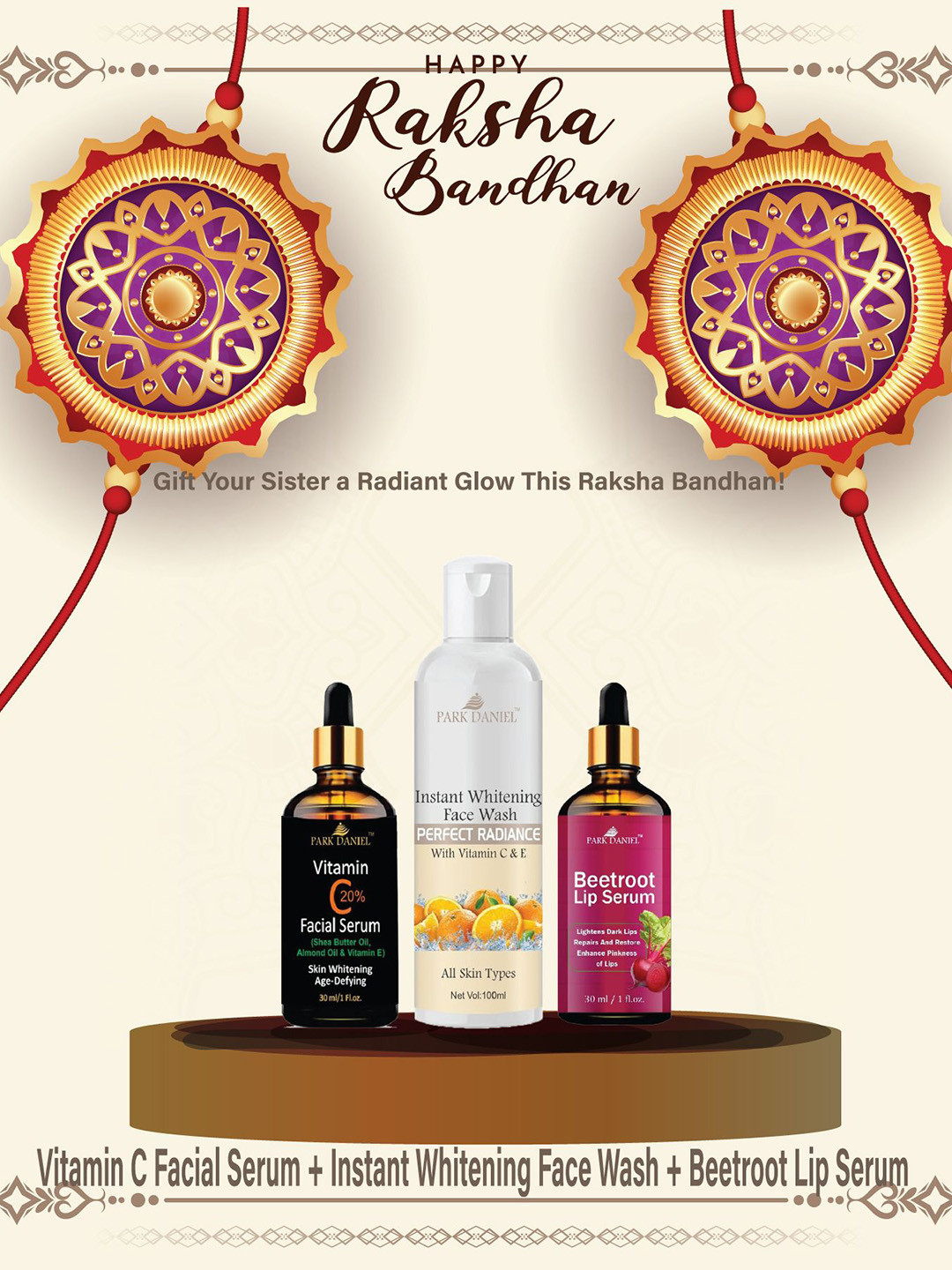 Park Daniel 3 Pcs Whitening Face Wash, Vitamin C Face Serum & Beetroot Lip Serum