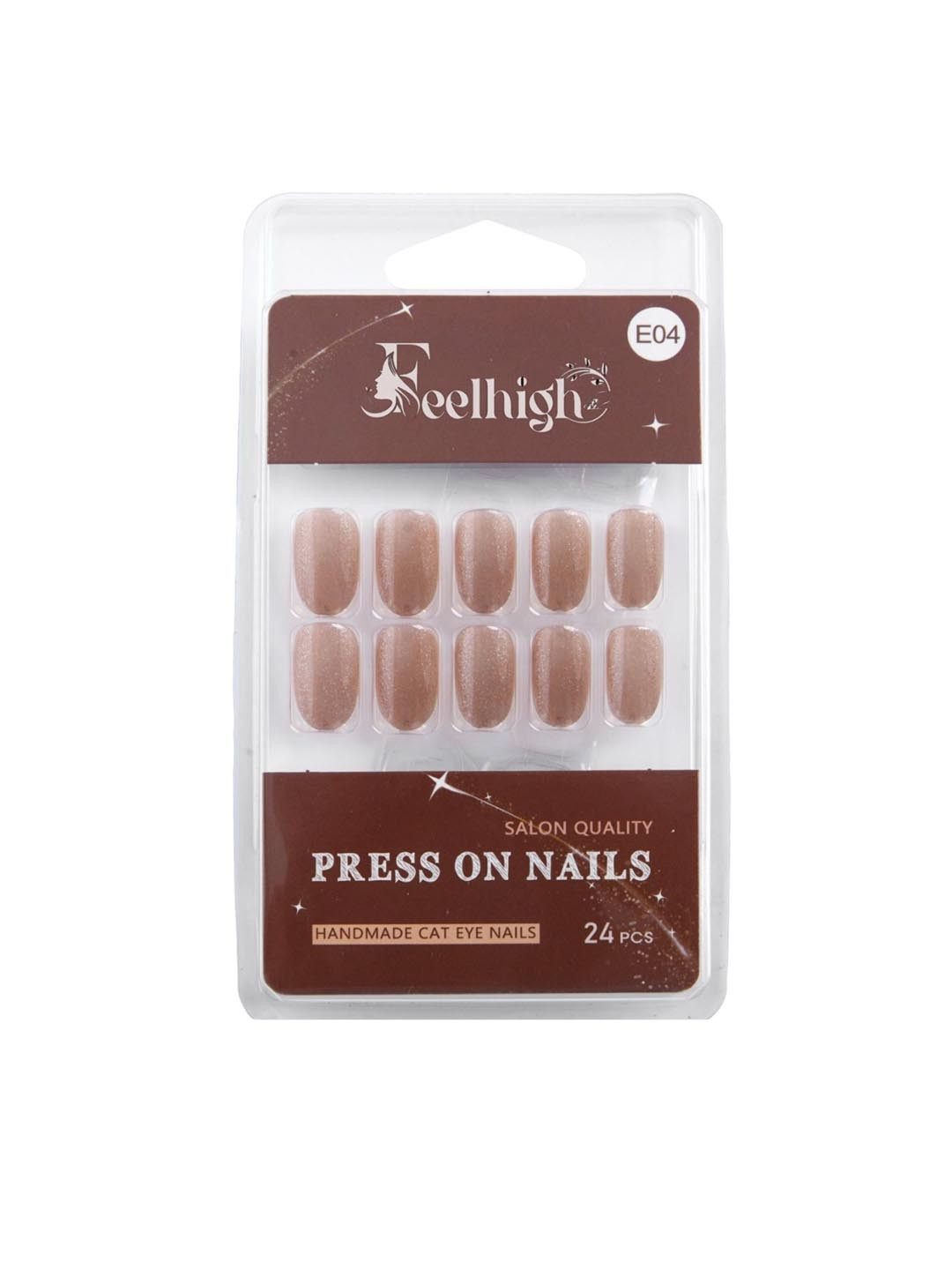 FEELHIGH Set Of 24 Handmade Press On Cat Eye Salon Quality Reusable Nails - E-04