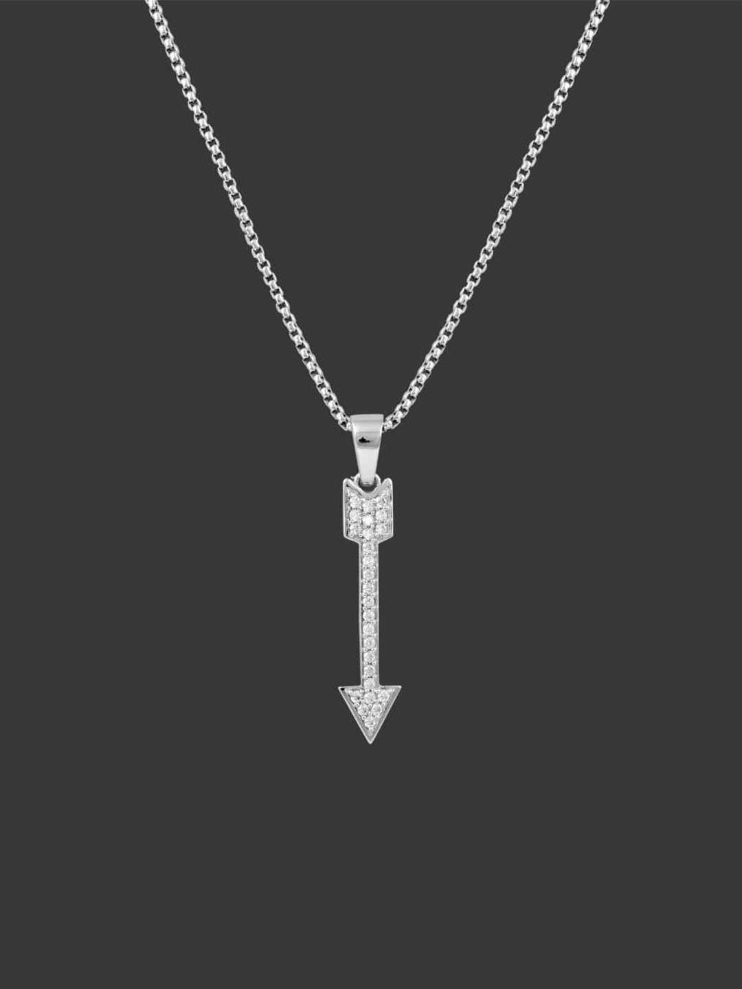 BLACK MAMBA Men Rhodium-Plated Stone-Studded Pendant With Chain