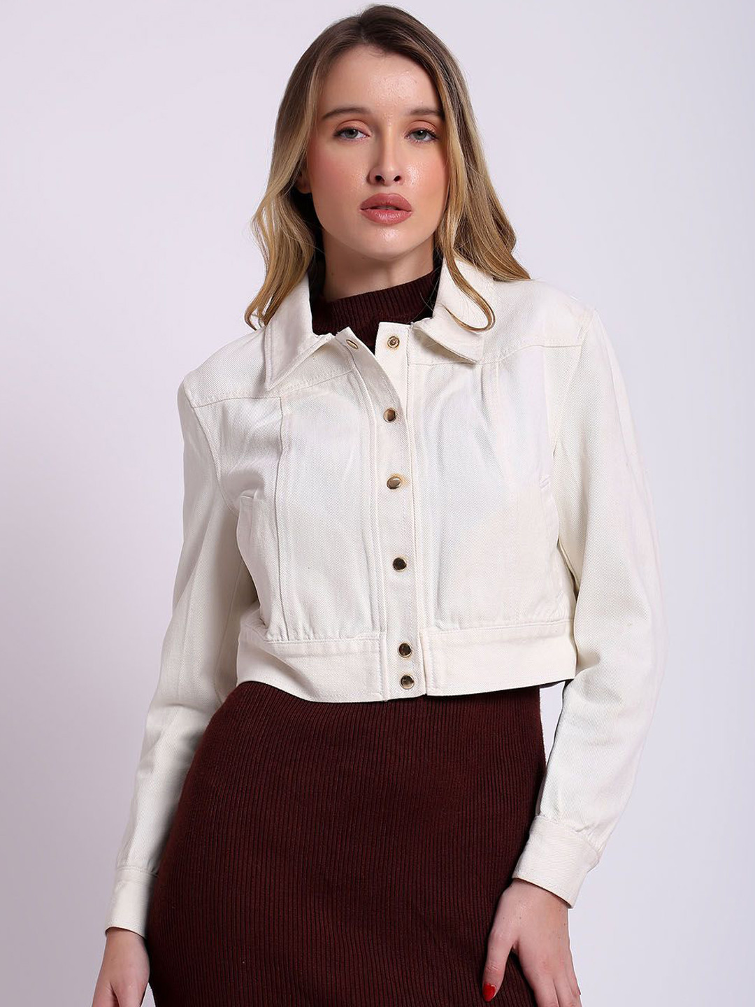 Saint G Women Spread Collar Solid Leather Casual Tailored Jacket