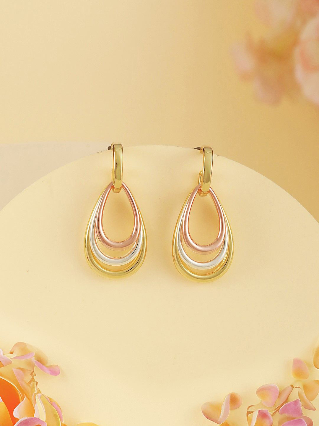 SARAF TRENDZ Gold Plated Concentric Stainless Steel Anti-tarnish Drop Earrings