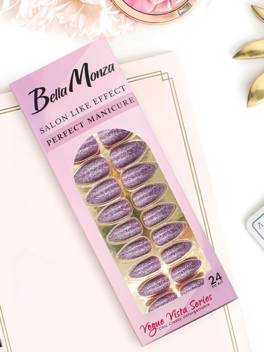 JENNA 24Pcs French Tip Almond Shape Press-On Artificial Nails - Glitter Purple