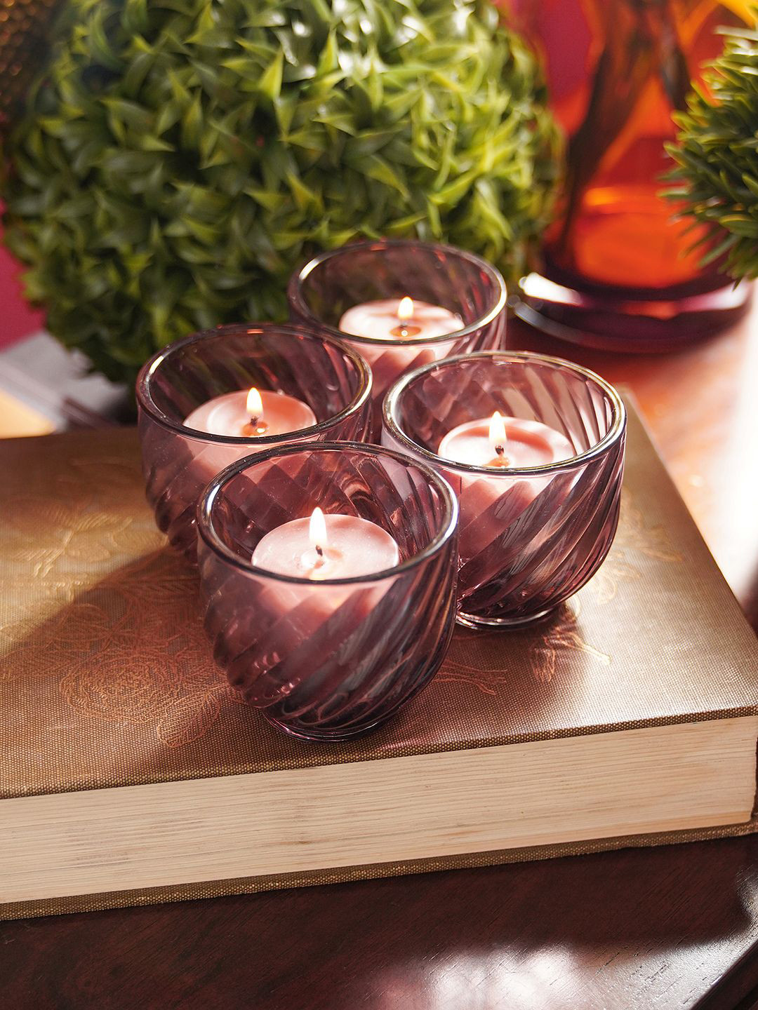 Pure Home and Living Purple 4 Pieces Glass Candle Holders