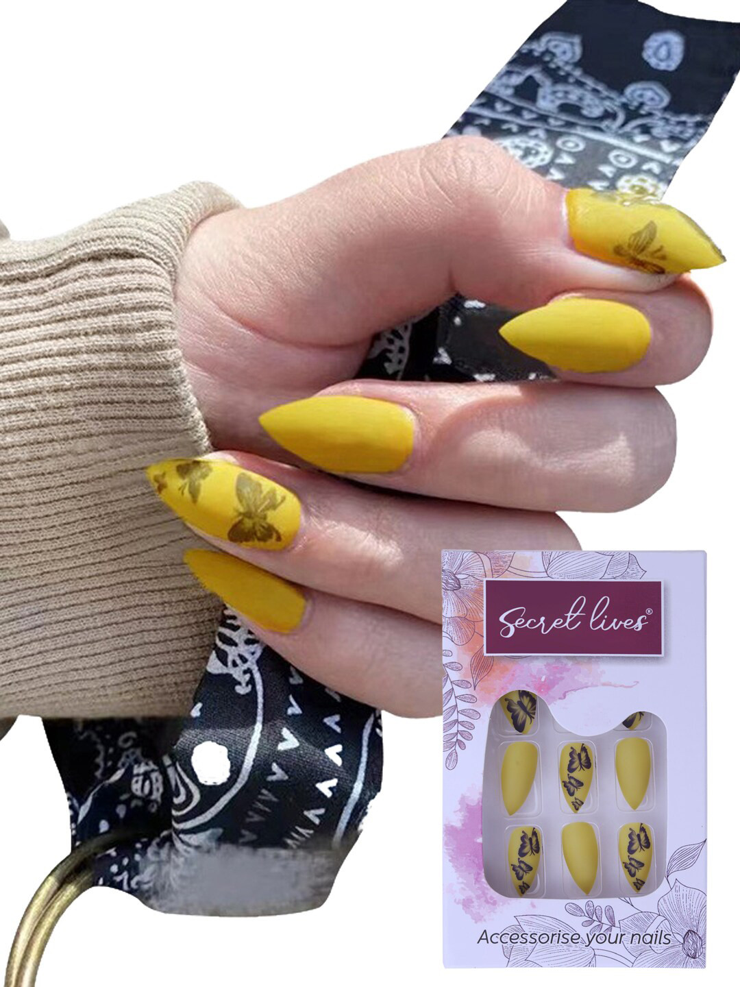 Secret Lives Plain Matte Fake Nails - Mustard Yellow