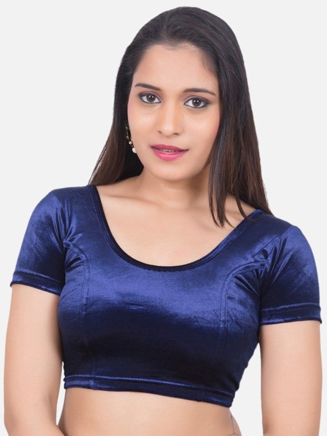 Biyu Women Stretchable Round Neck Velvet Casual Saree Blouse