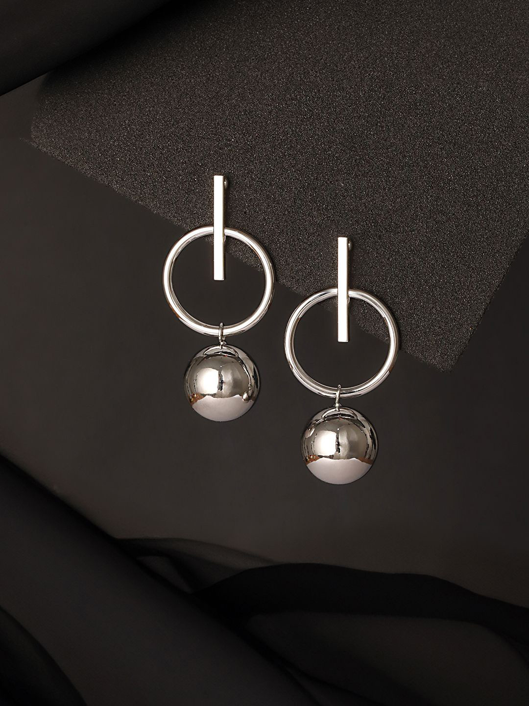 SARAF TRENDZ Silver Plated Dangle Ball Stainless Steel Anti-tarnish Drop Earrings