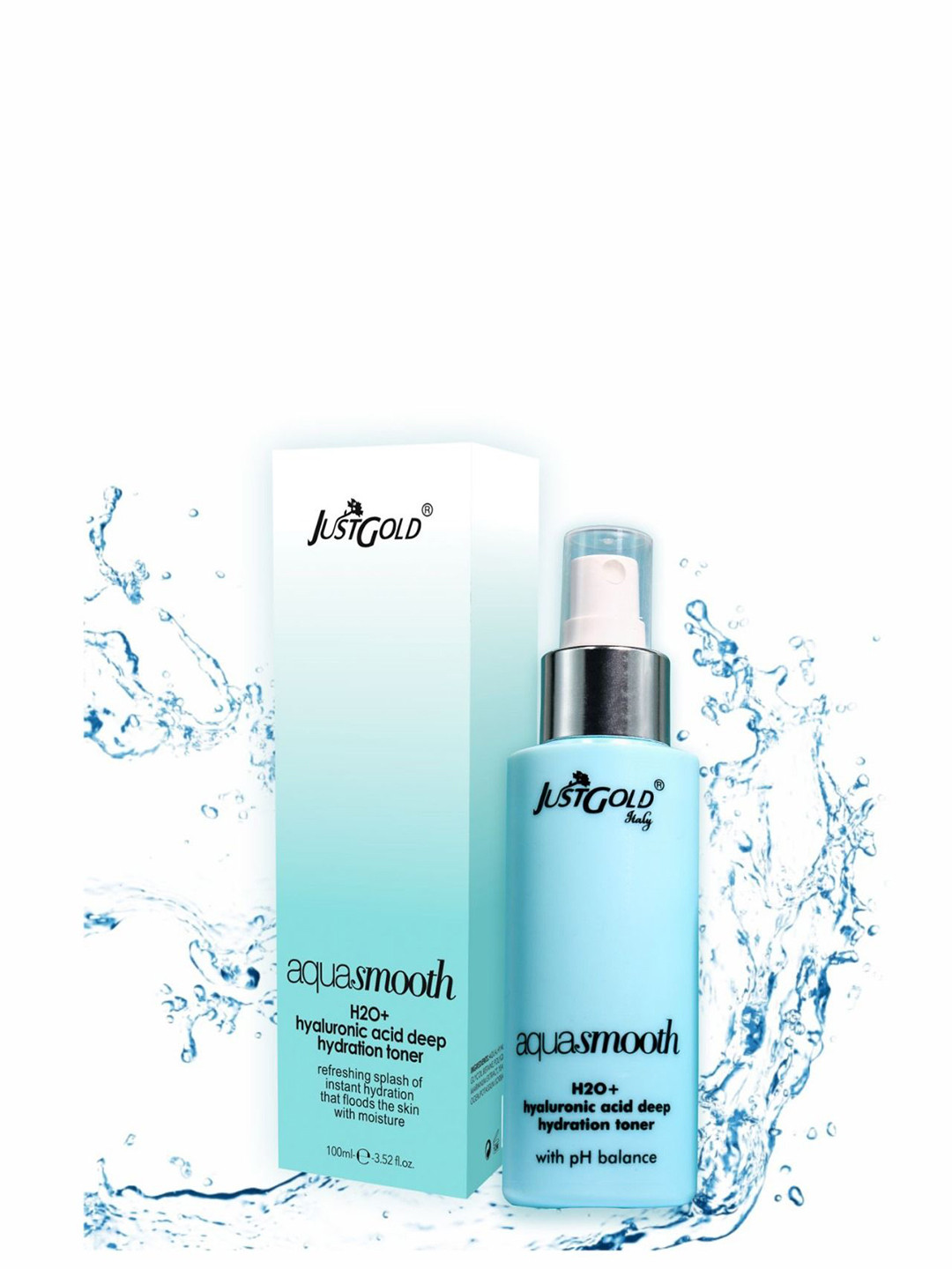 JUSTGOLD Aqua Smooth H20+ Hyaluraonic Acid Deep Hydration Toner with pH Balance - 100 ml