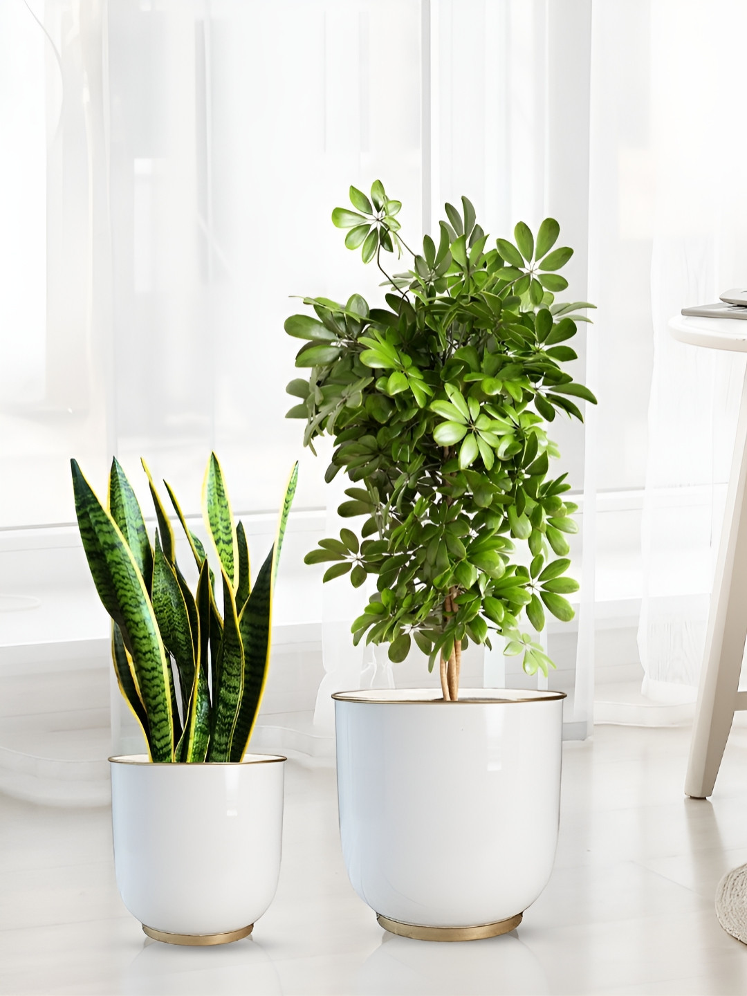 BEHOMA Set of 2 White Floor Metal Planters