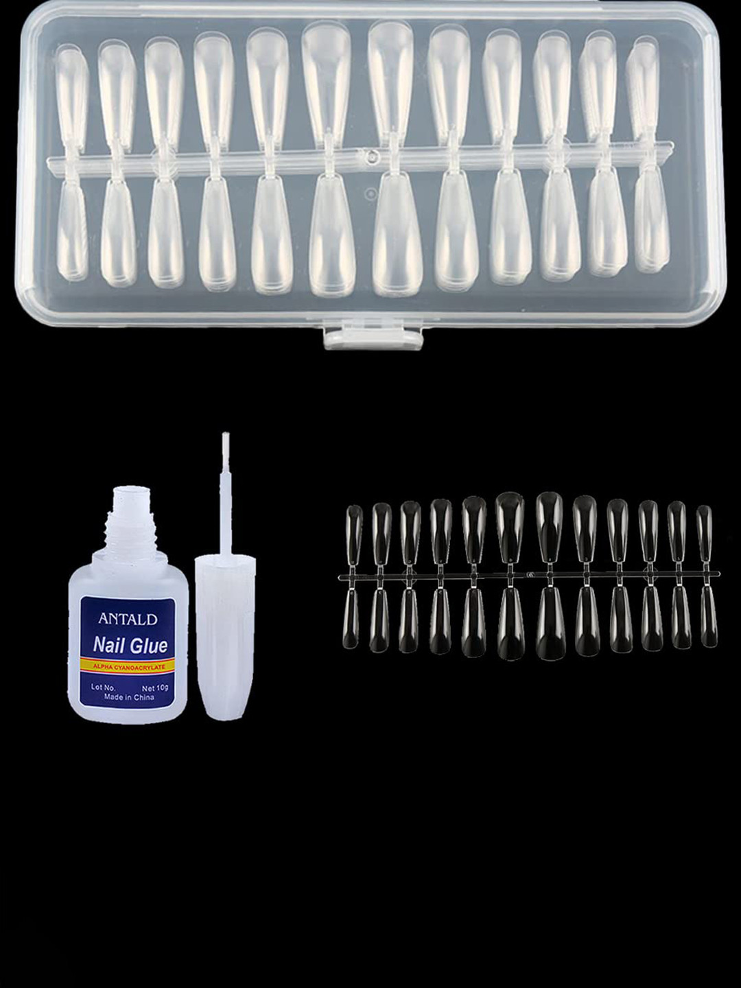 SYGA 240Pcs Trapezoidal False Nails & Glue Bottle - Transparent