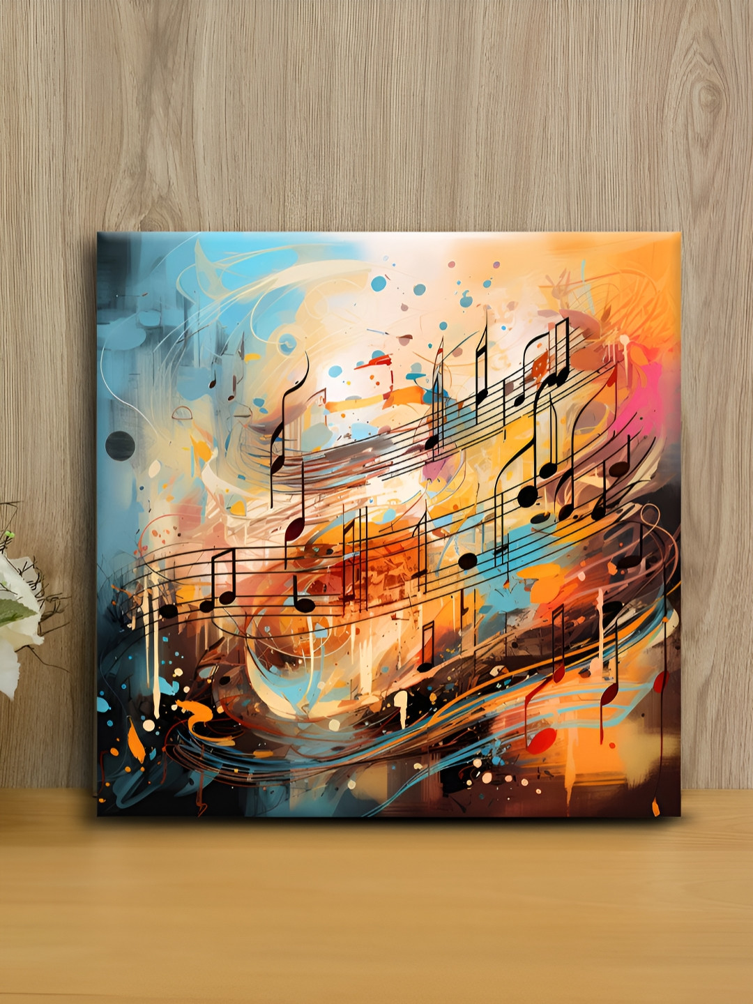 OLIVE TREE Blue & Black Musical Notes Painting Wall Art