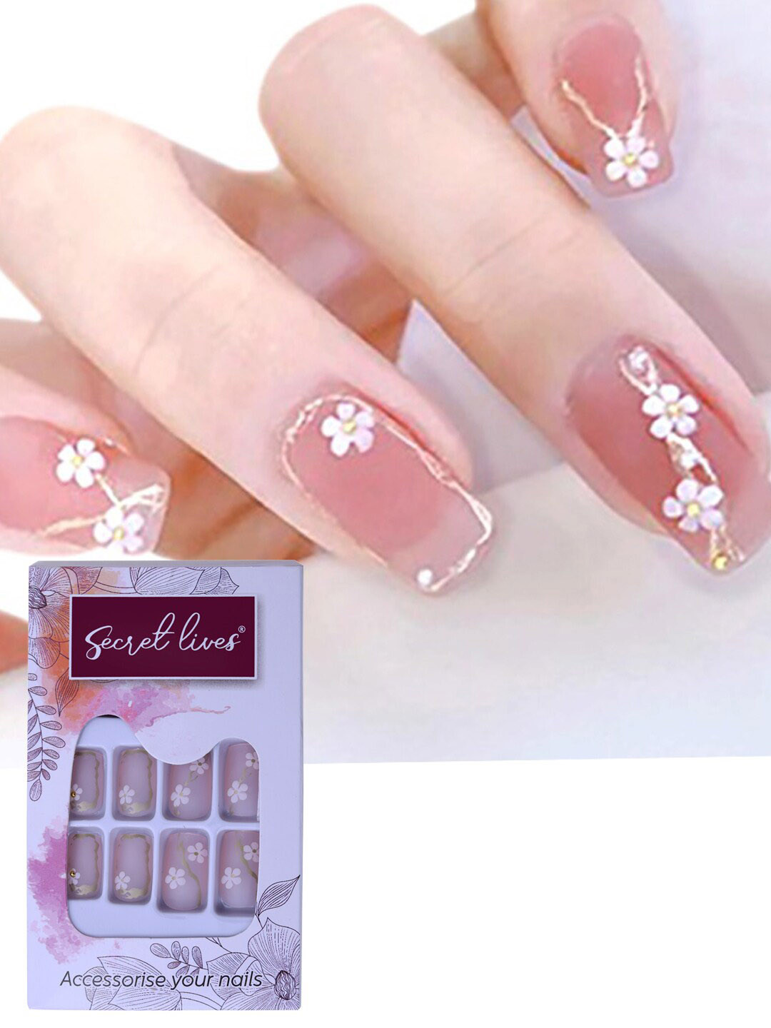 Secret Lives 24 Pieces Matte Soft Square with Pearls Fake Nail