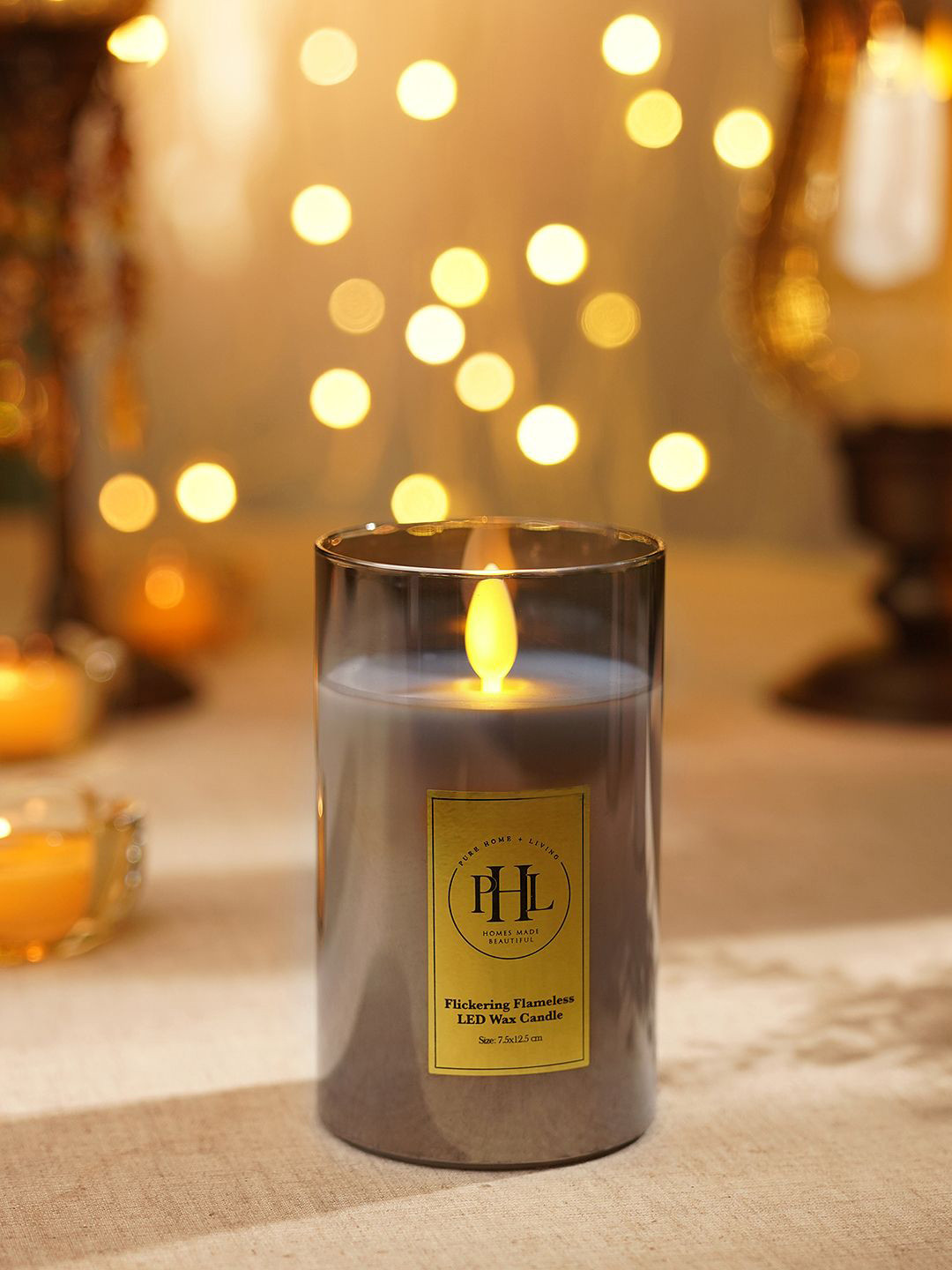 Pure Home and Living Grey LED Flickering Flameless Solid Tapered Regular Pillar Candles