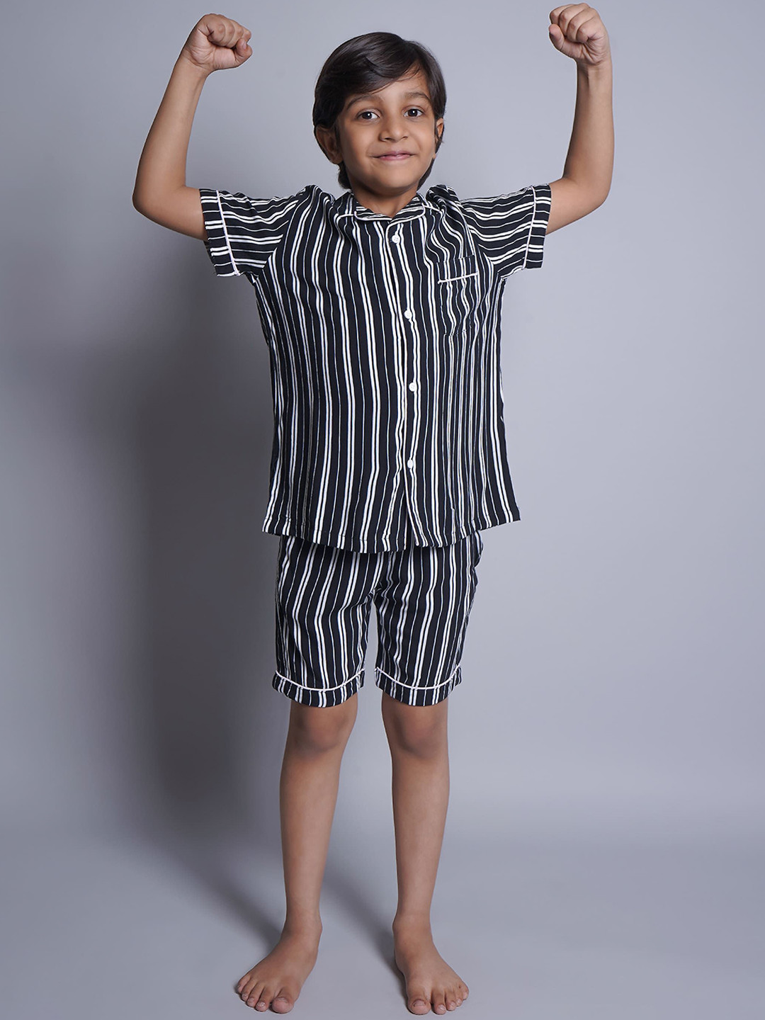 Biglilpeople Kids Pure Cotton Striped Short Sleeves Night suit
