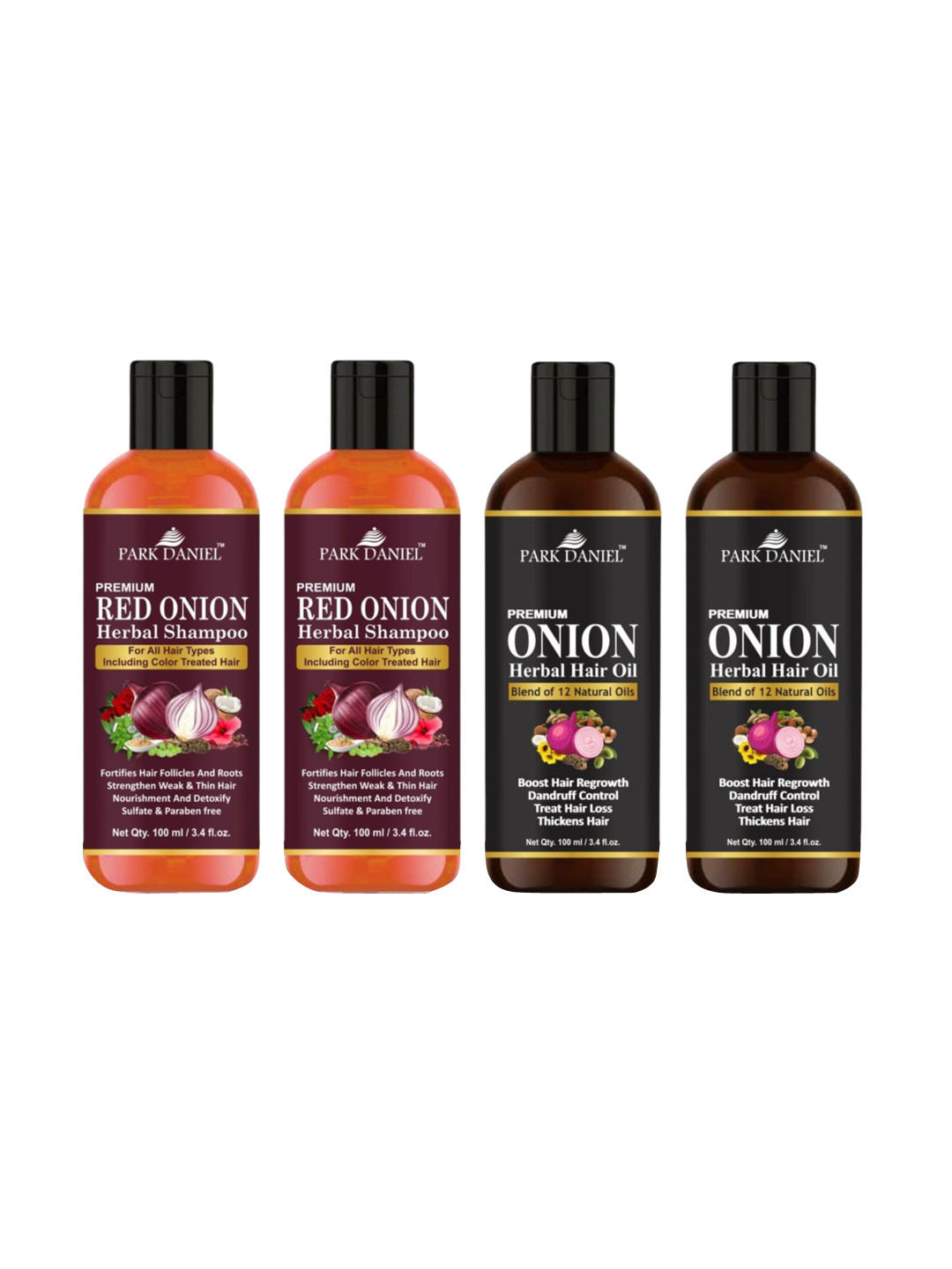 Park Daniel 4 Pcs Onion Herbal Hair Oil and Red Onion Herbal Shampoo - 100ml Each