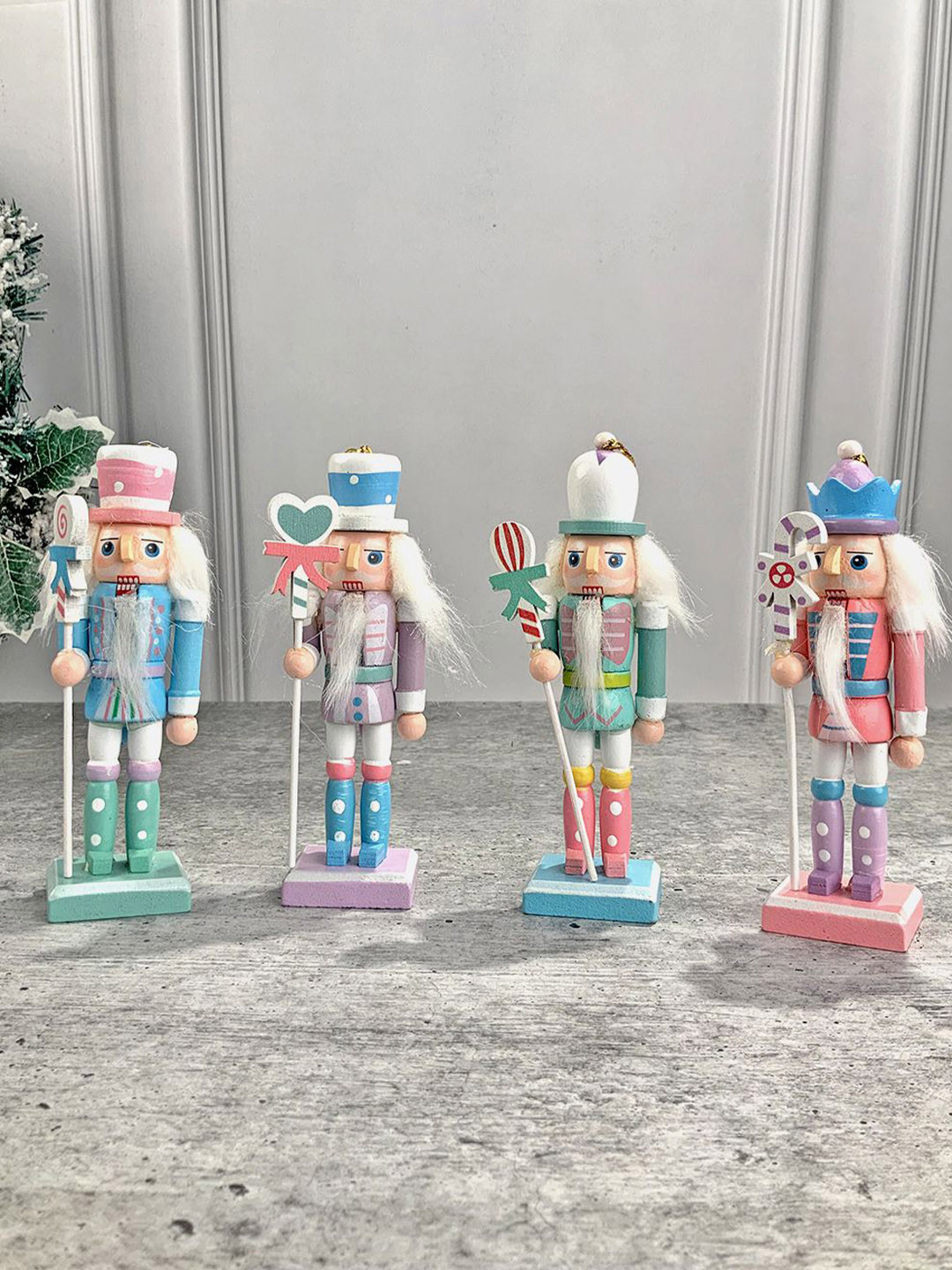 Little Surprise Box LLP Blue 4 Pieces Pastel Candy Wooden Nutcrackers Christmas Showpiece