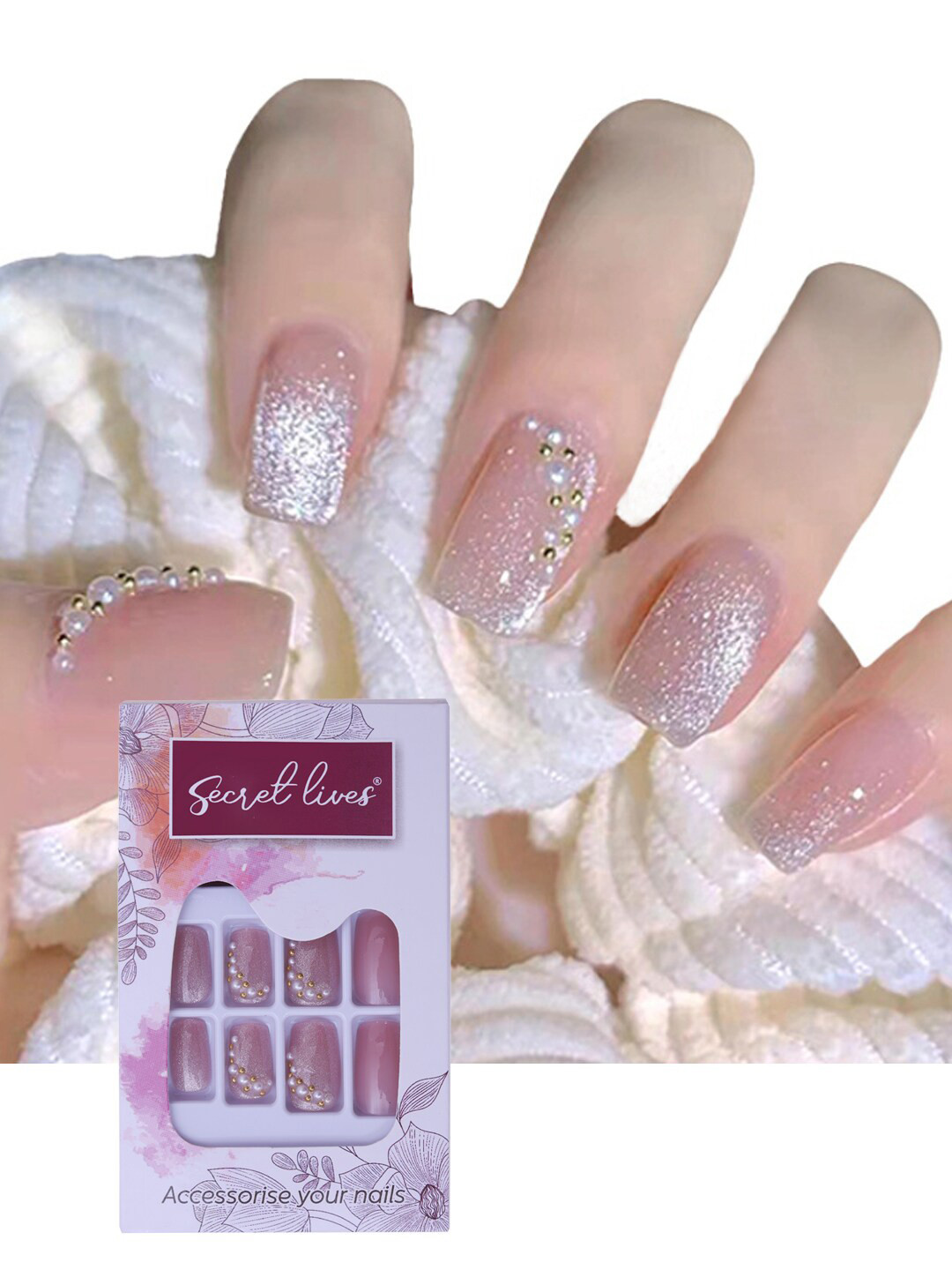 Secret Lives 24 Pieces Cat's Eye 3D Pearl Fake Nails