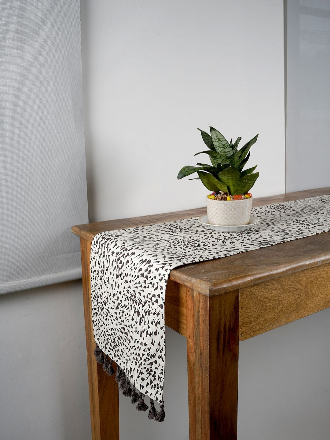 Ratan Cart Off-White & Brown Tadpoles Printed Pure Cotton Rectangular Runner