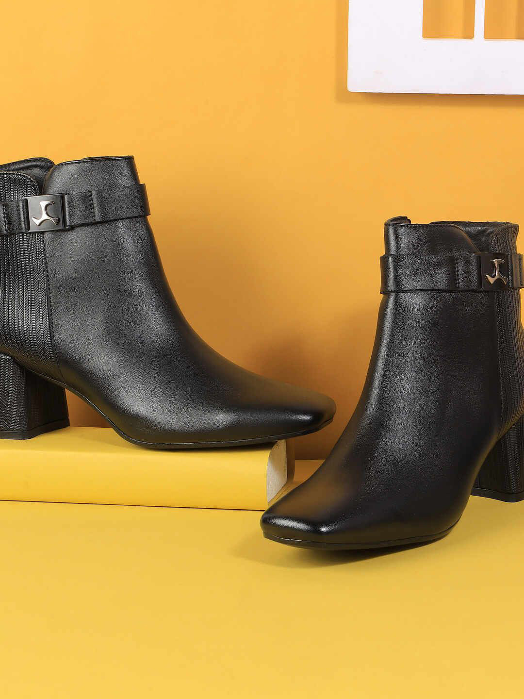 Mochi Women Buckles Zipper Block Heeled Boots