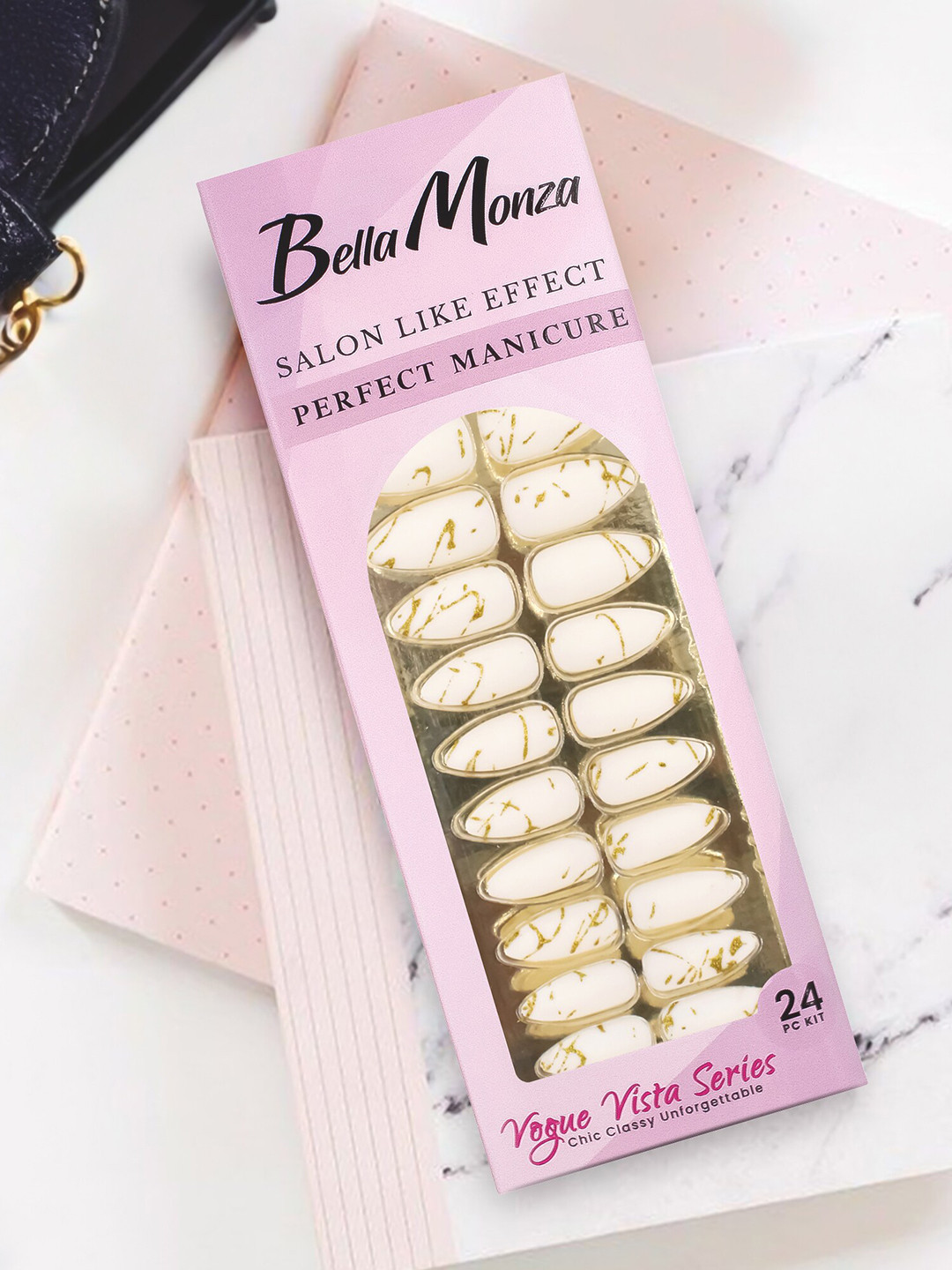 JENNA 24Pcs French Tip Almond Shape Press-On Artificial Nails - White