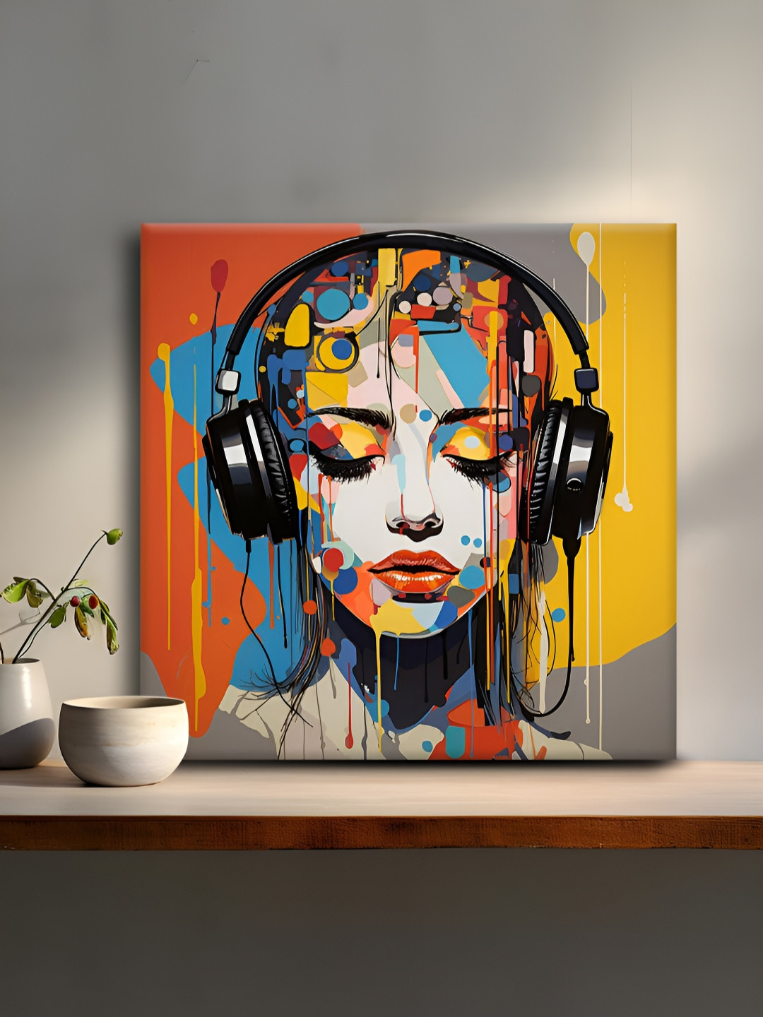 OLIVE TREE Red & Blue Women Face Canvas Painting Wall Art