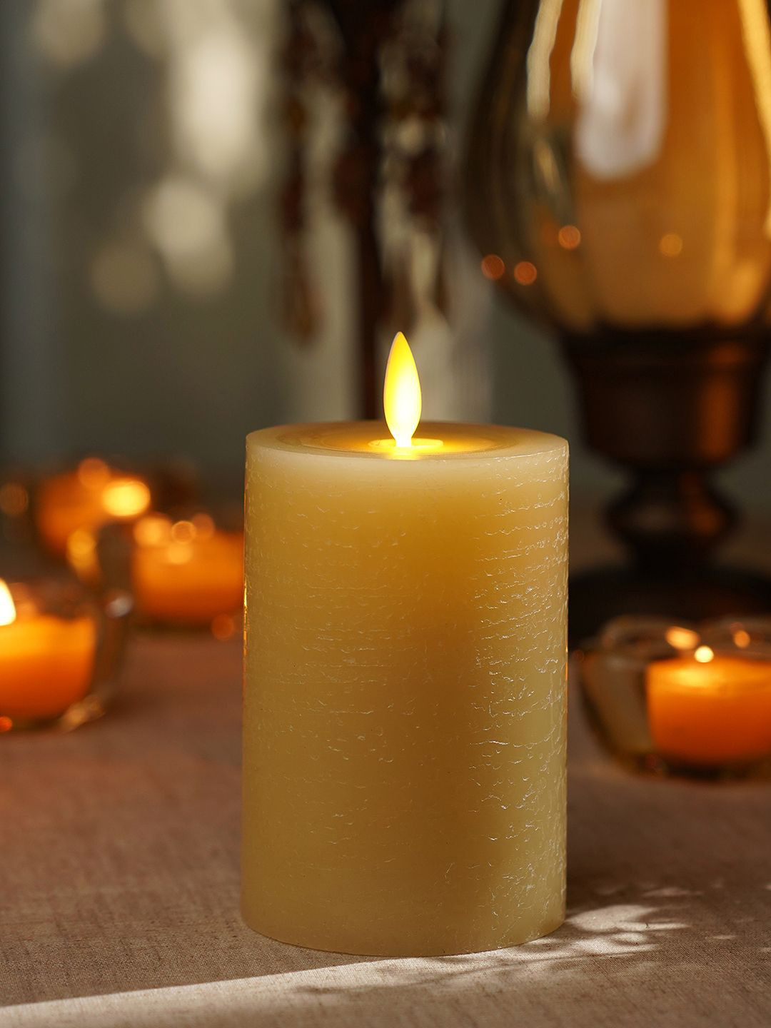 Pure Home and Living Beige LED Flickering Flameless Solid Tapered Regular Pillar Candles