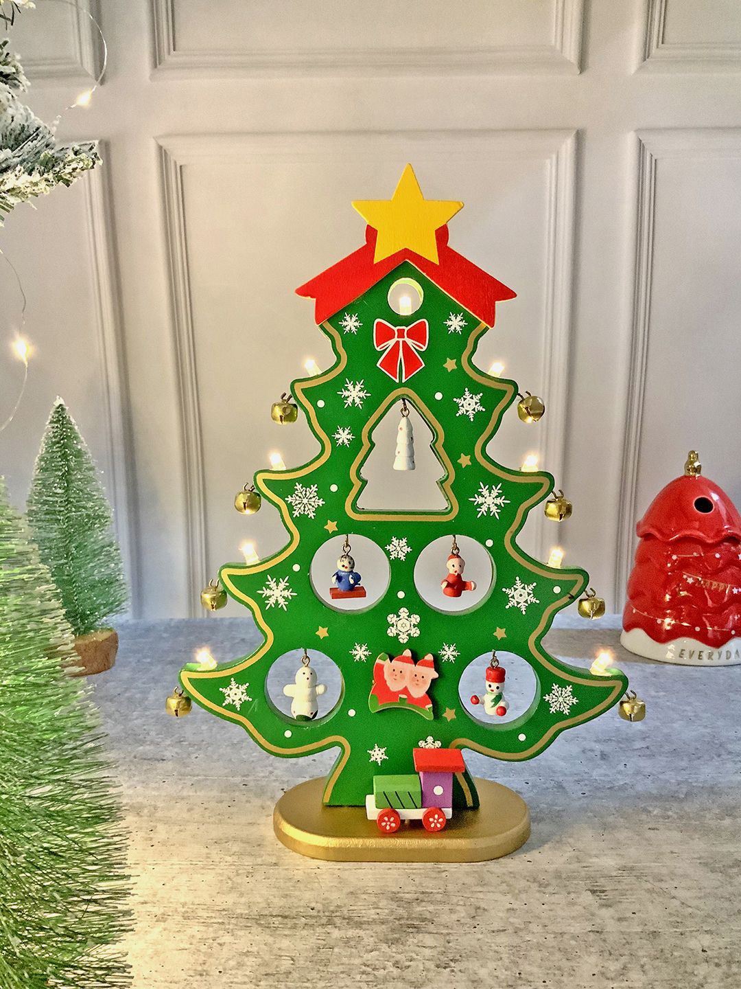 Little Surprise Box LLP Green Wooden Christmas Tree With LED Light