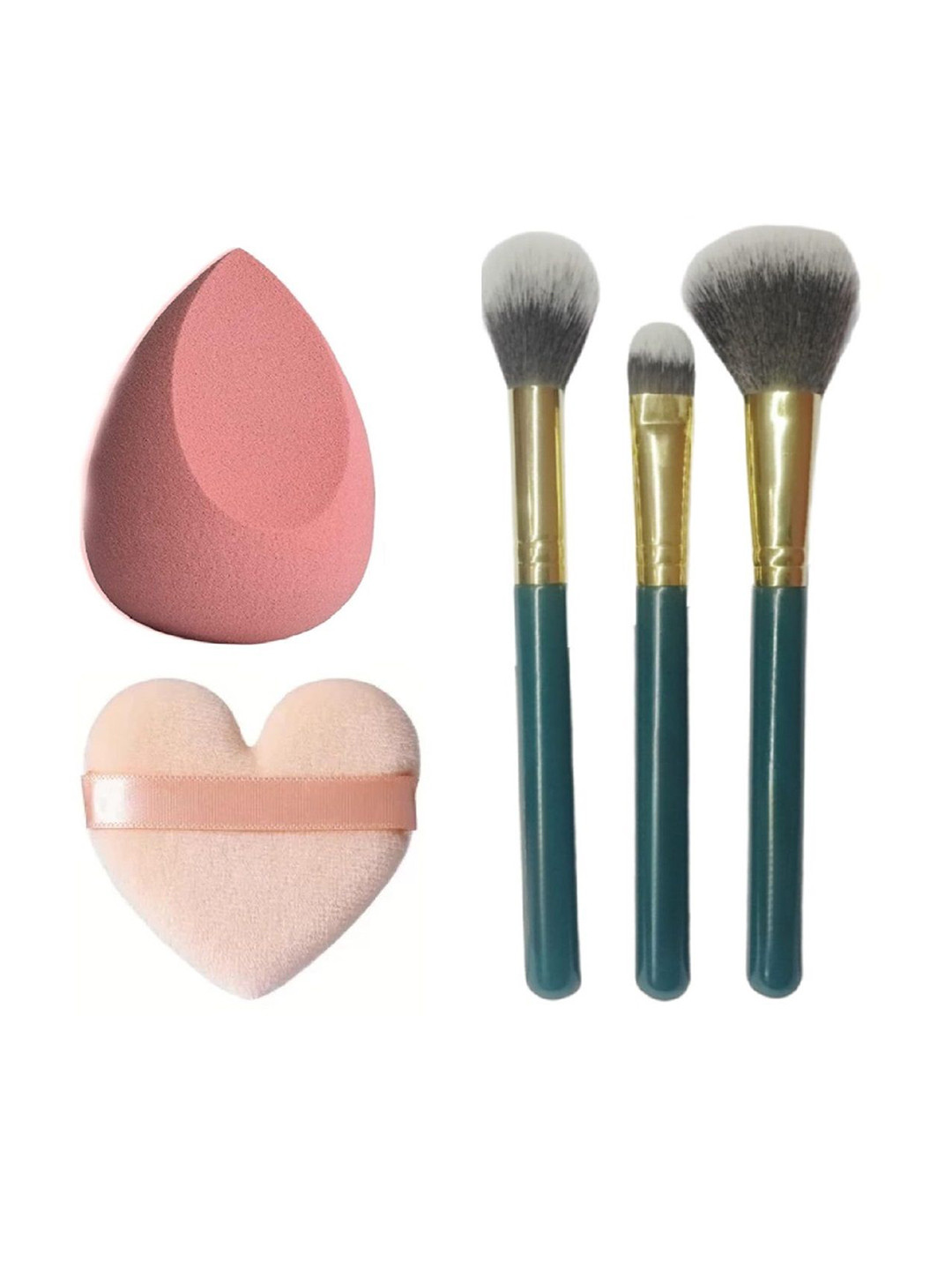 Facejewel Set Of 5 Makeup Brush With Heart Shape Puff & Beauty Blender