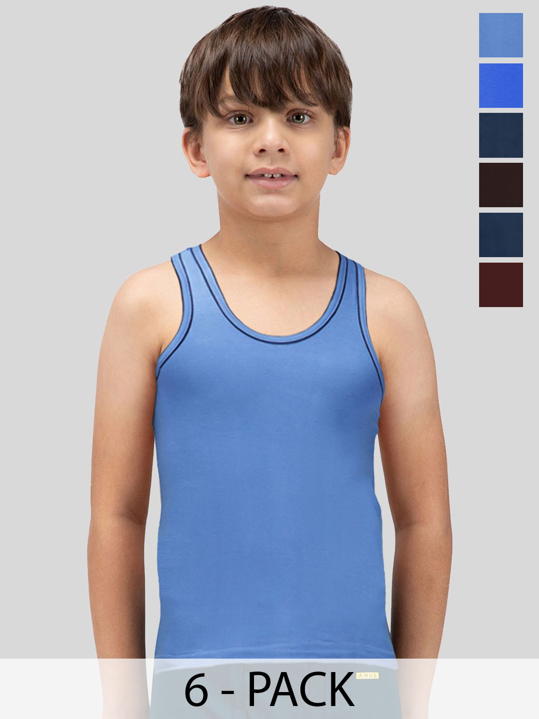 AMUL COMFY Boys Pack of 6 Innerwear Vests-AC-DF-VE-RN-KIDS-AF-LB-MA-RB-SB-RB-45-6P
