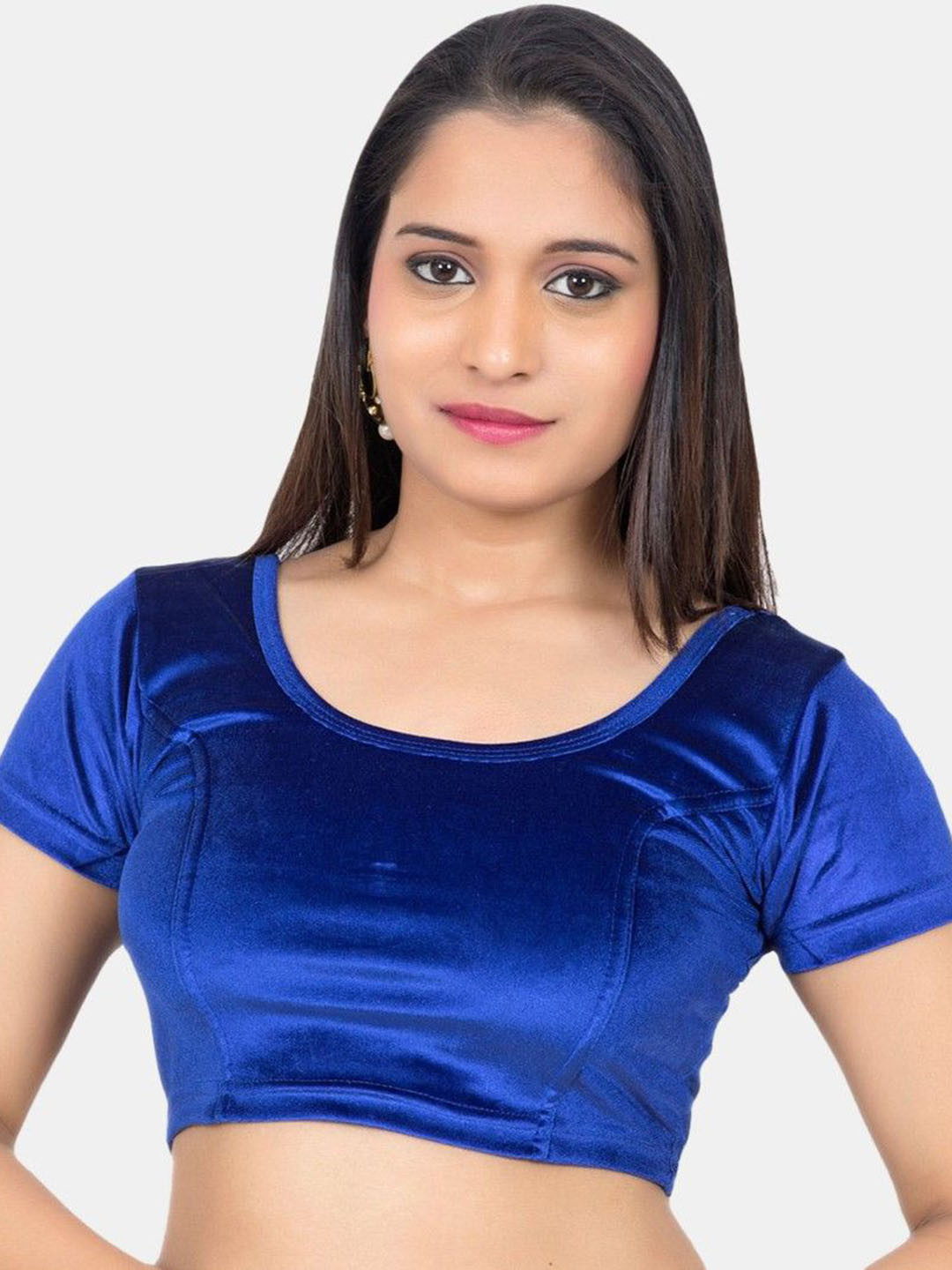 Biyu Women Stretchable Round Neck Velvet Casual Saree Blouse