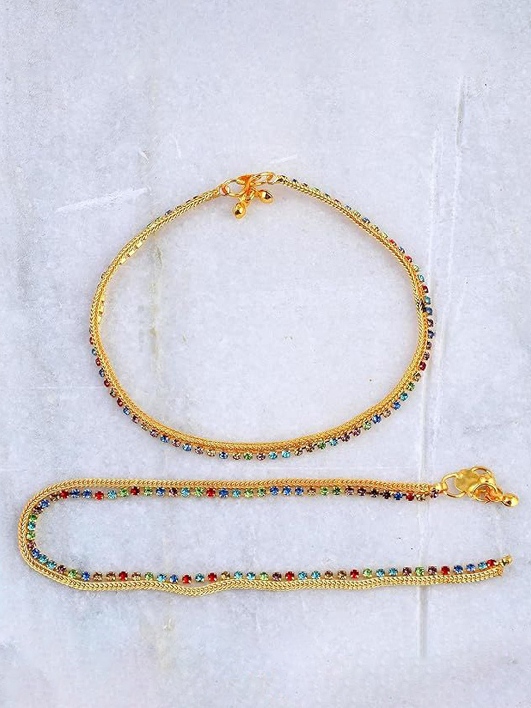 MEMOIR Gold-Plated CZ Traditional Payal Pajeb Anklet