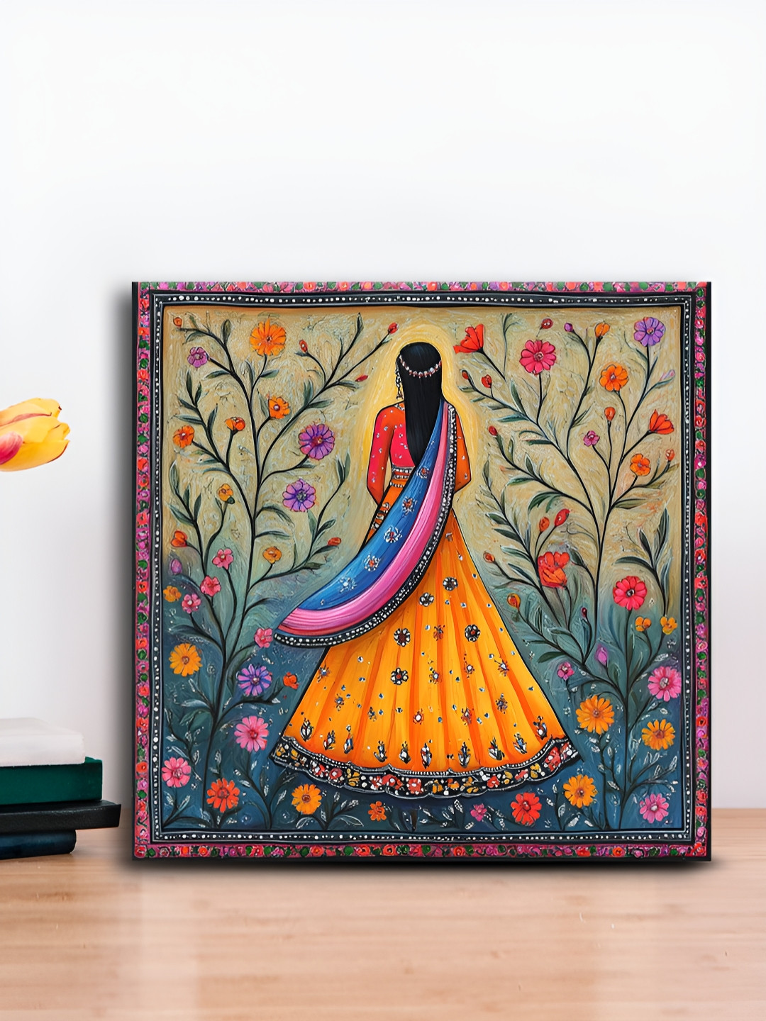 OLIVE TREE Blue & Yellow Flowers & Women Canvas Painting Wall Art