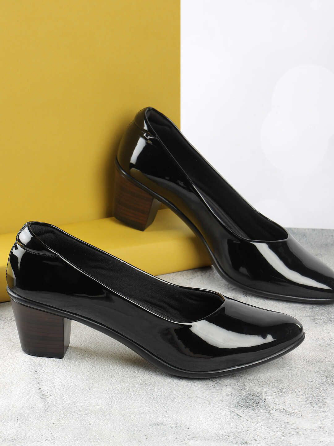 Mochi Round Toe Block Closed Back Pumps Heels