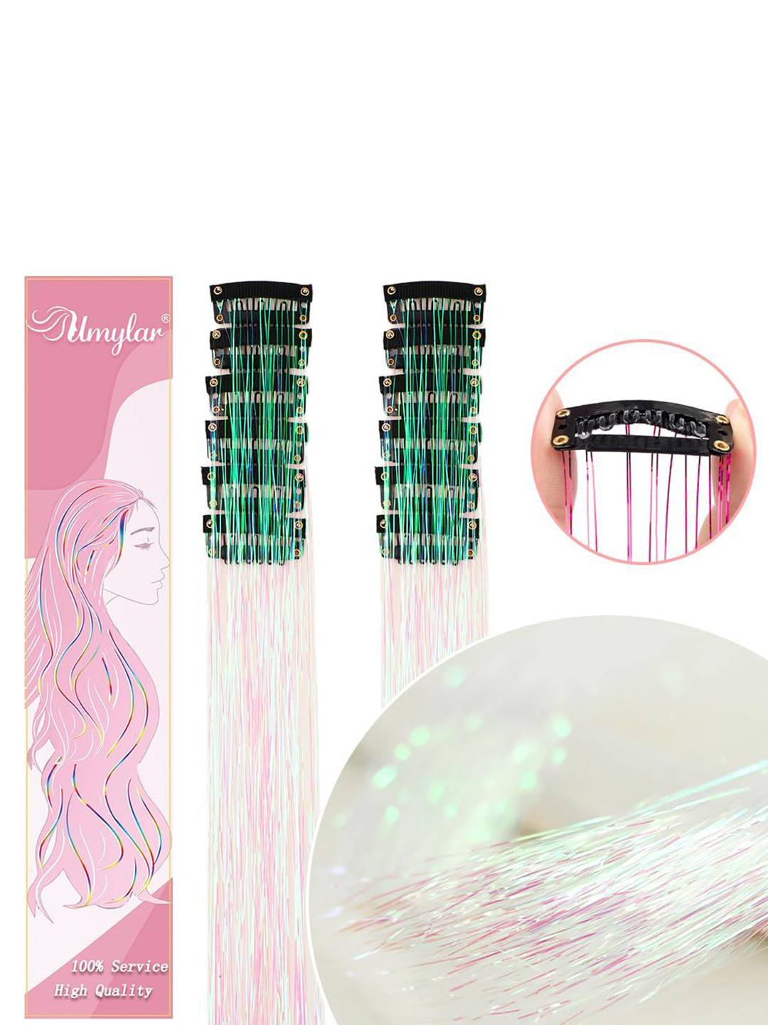 D-Divine Set Of 2 Clip-In Straight Coloured Strand Hair Extension 20 Inch - Fruit Green