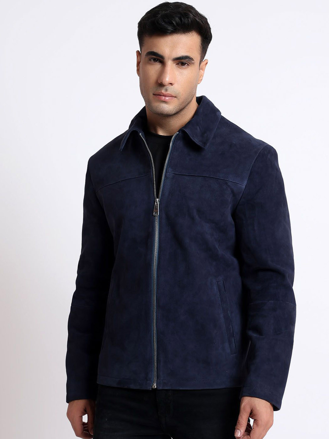 Saint G Men Satin Water Resistant Leather Jacket with Patchwork