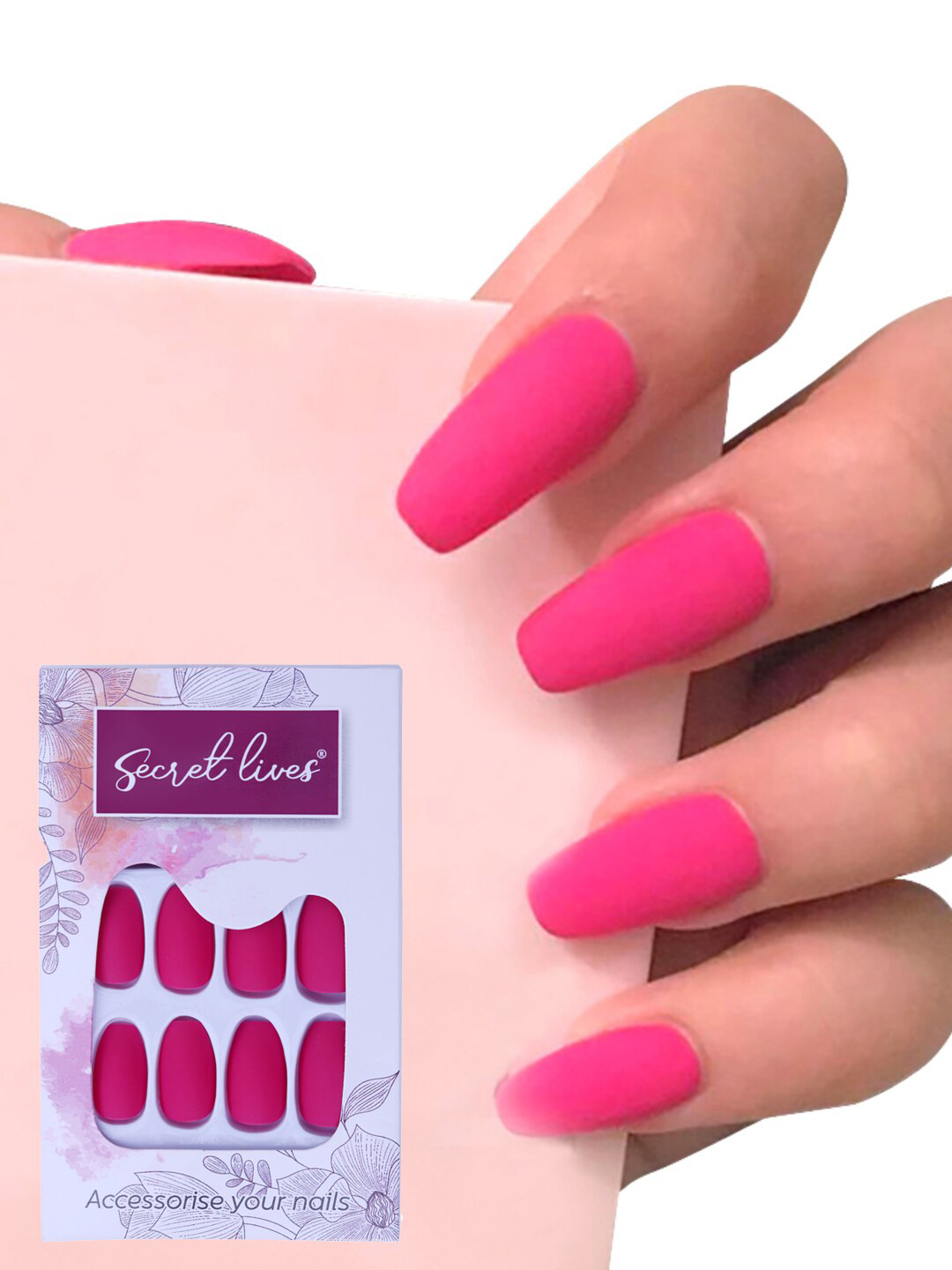 Secret Lives Set of 24 Plain Matte Fake Nail Extensions - Hotty Pink
