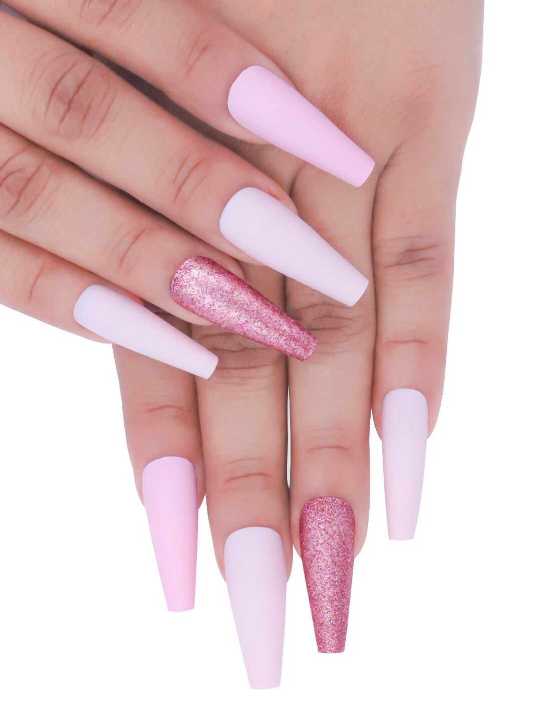Secret Lives Shades of Pink Artificial Coffin Nails Extension - 24 Pieces