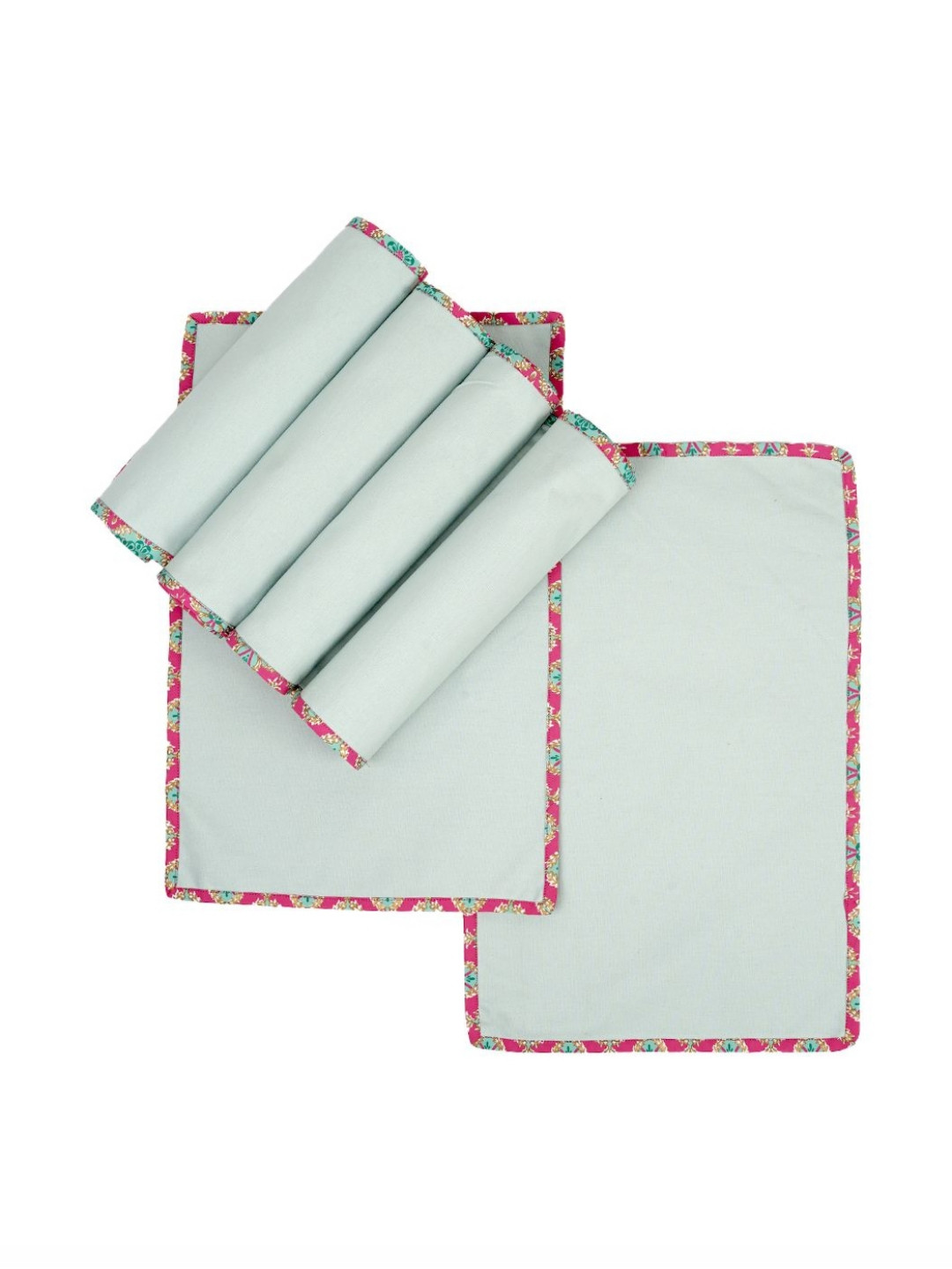 Ratan Cart Sea Green & Pink 4 Pieces Pure Cotton Rectangular Table Placemats