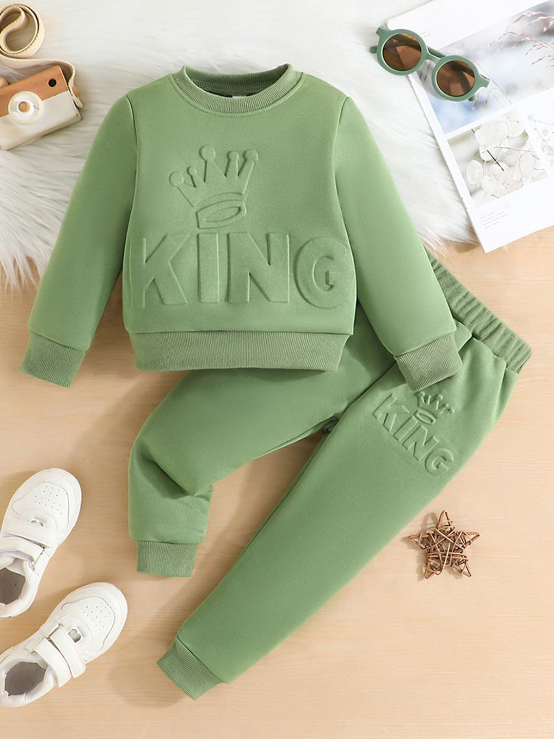 INCLUD Boys Self Design Round Neck Long Sleeves Casual Sweatshirt With Joggers