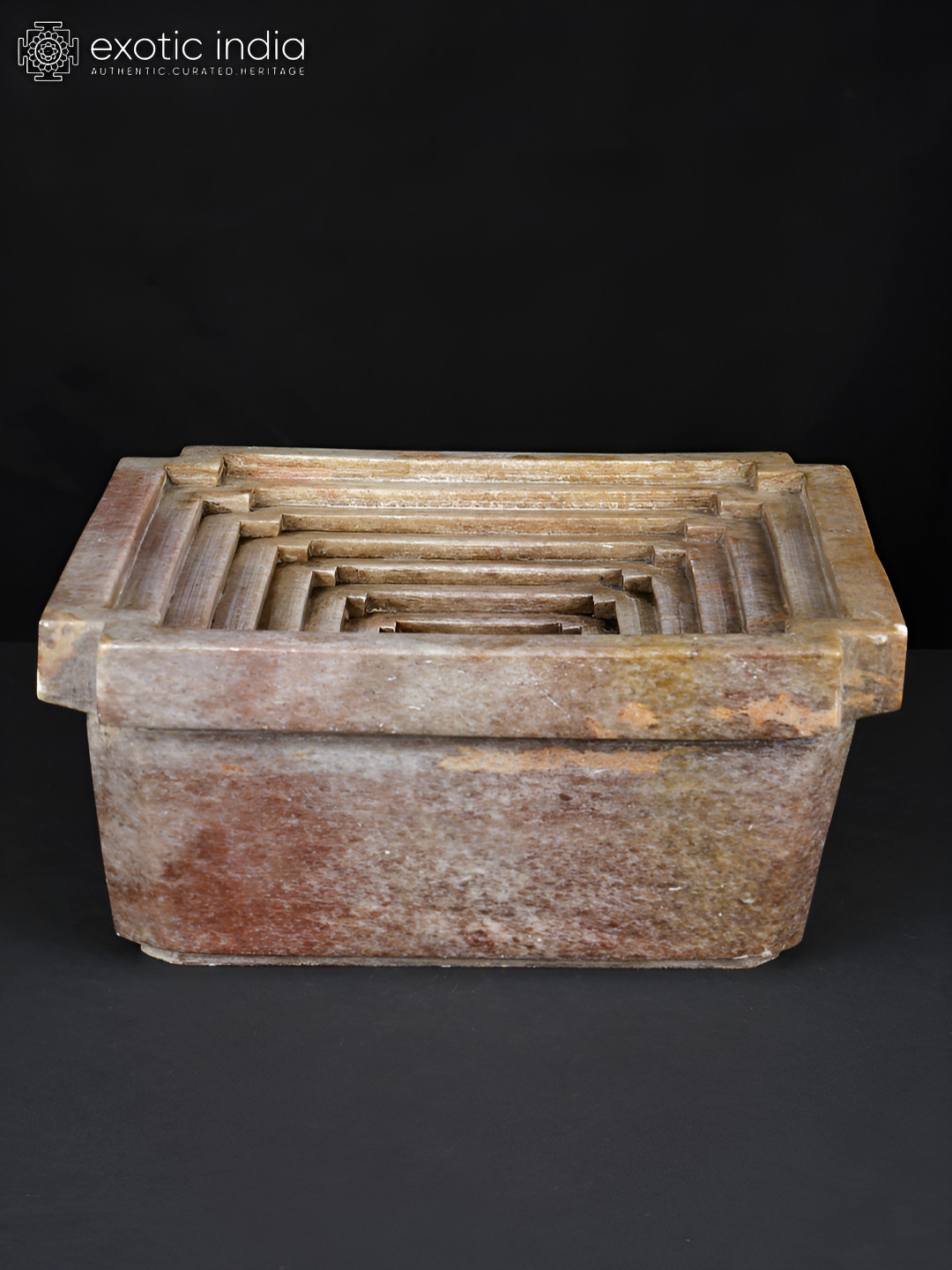 Exotic India Kunda with Flower Brown Stone Natural Living Room Small Showpiece - 3.5 Inches