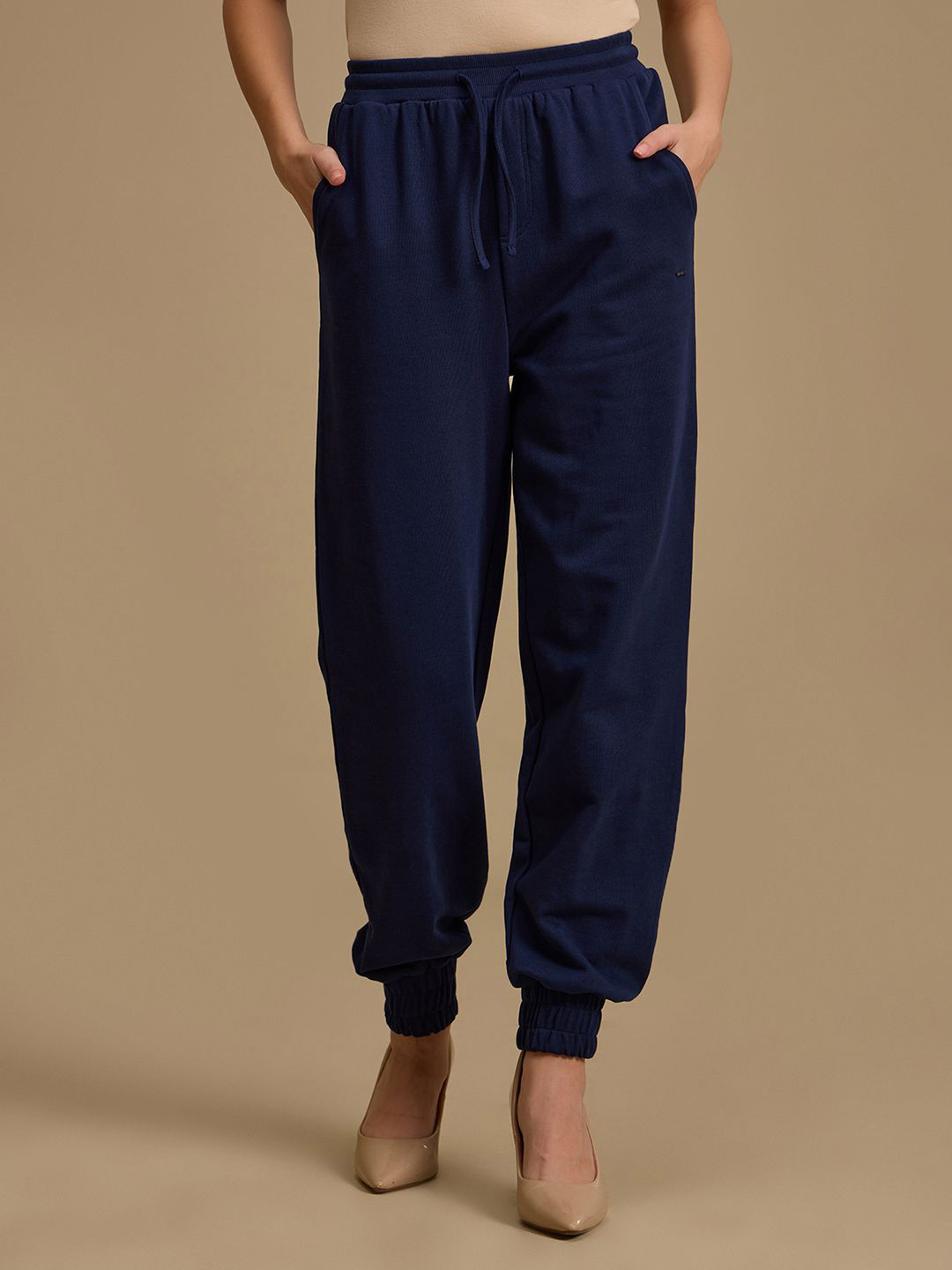 Kazo Women Printed Loose Fit High-Rise Cotton Joggers Trousers