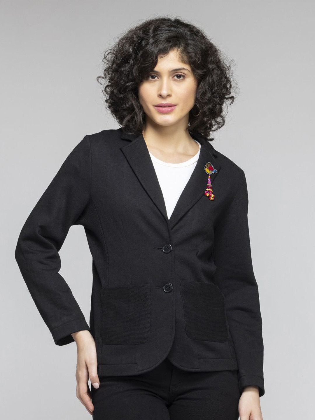 SHAYE Notch Lapel Collar Single Breasted Fleece Blazers