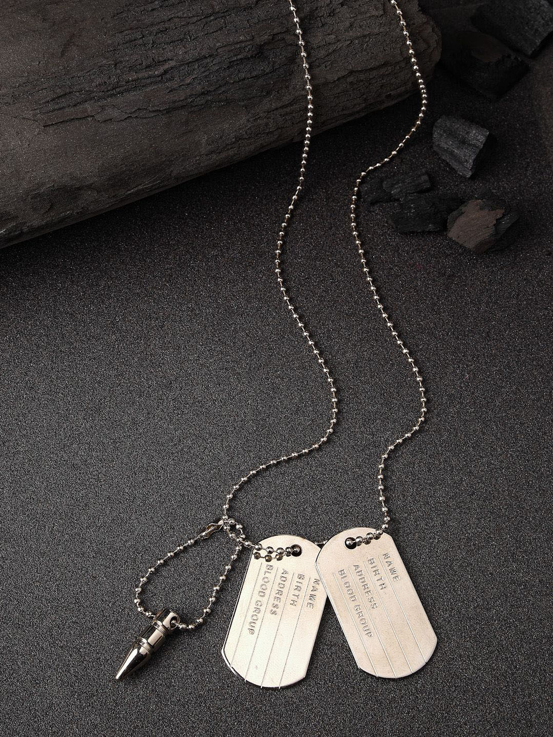 NVR Men Silver-Plated Milletry Style Pendant With Chain