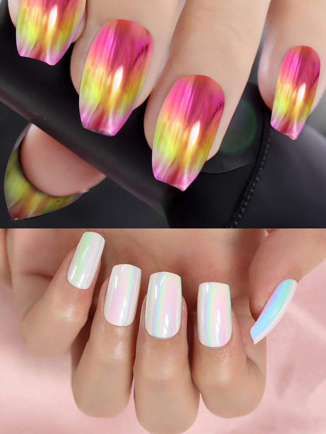 PRIVIU Set Of 24 Metallic Duochrome Stick On Nails
