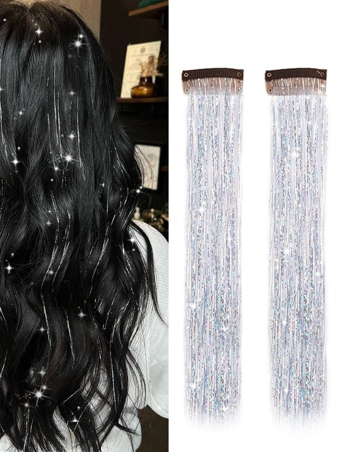 D-Divine Set Of 2 Clip-In Straight Coloured Strand Hair Extension 20 Inch - Silver