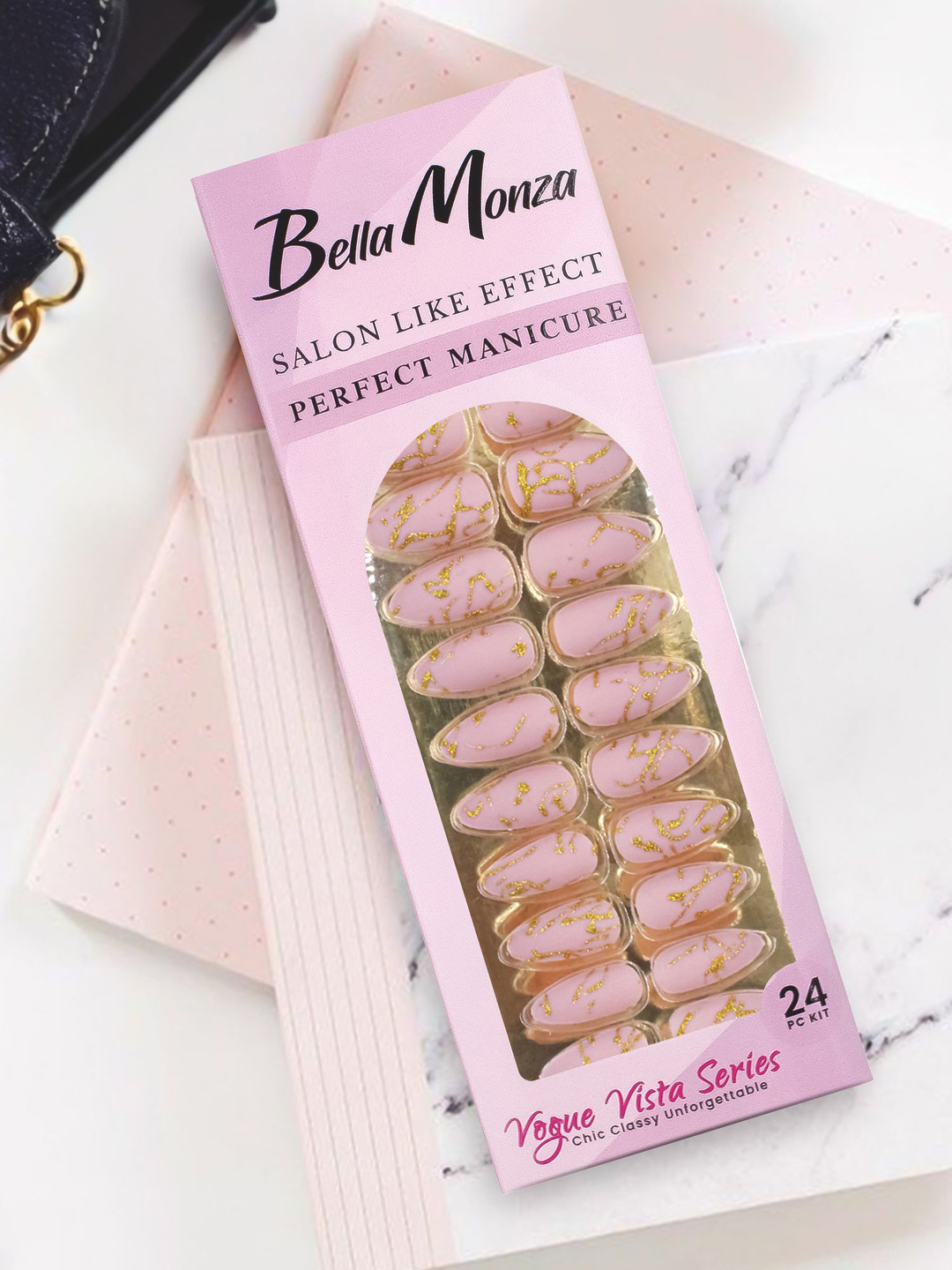 JENNA 24-Pcs French Tip Almond Shape Press-On Artificial Glitter Nails - Purple