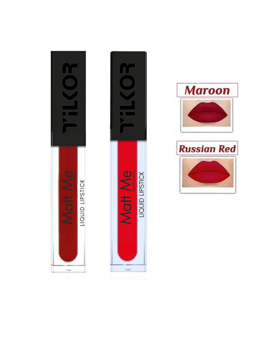 TILKOR Matte Me Set Of 2 Long Lasting Liquid Lipstick 5 ml Each - Maroon & Russian Red