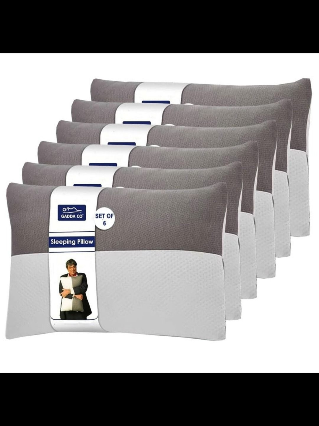 GADDA CO 6 Pieces White & Grey Height Adjustable Soft Pillows With Zipper