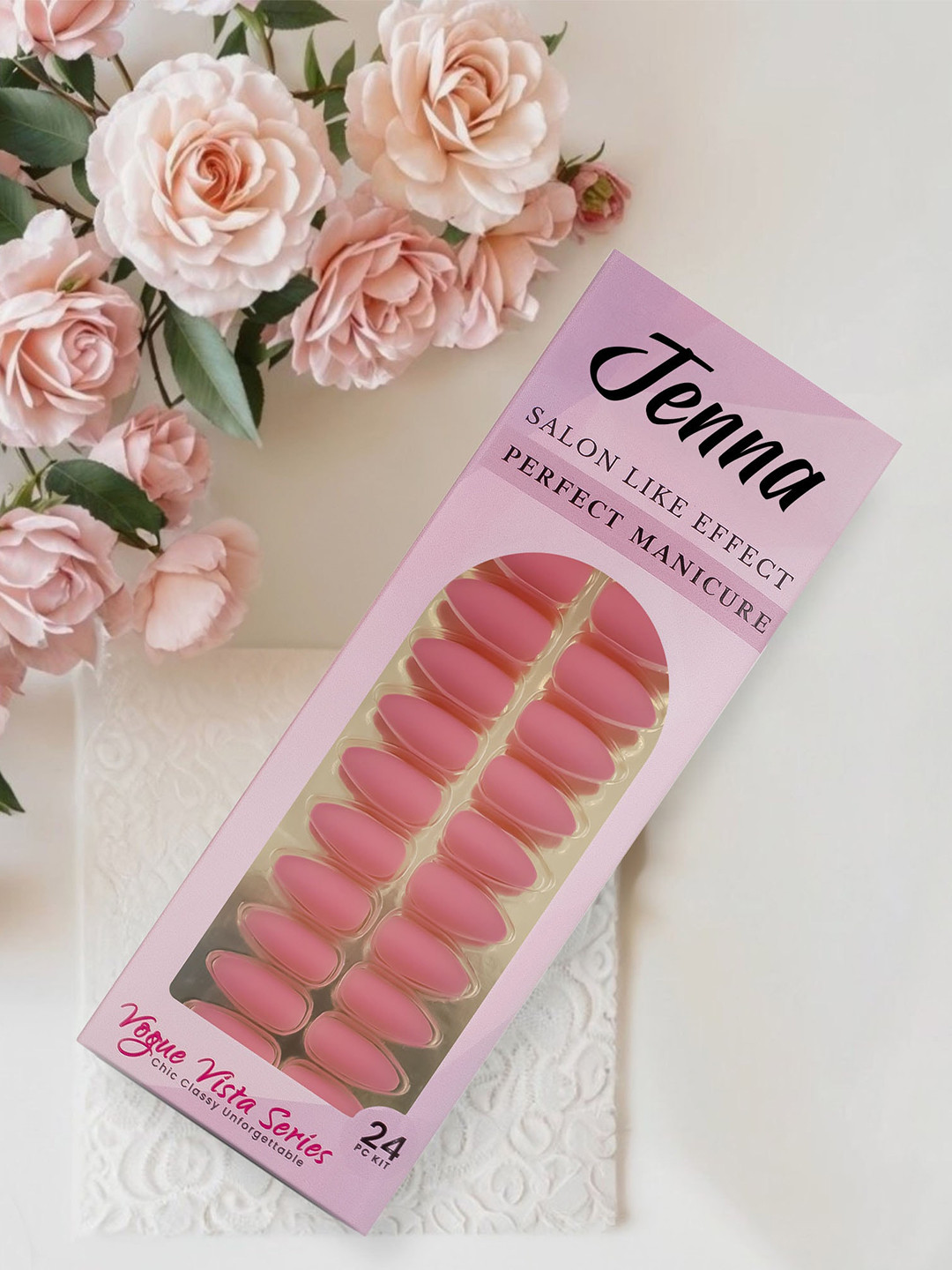 JENNA 24 Pcs French Tip Almond Shape Press-On Acrylic Artificial Nails - Tan